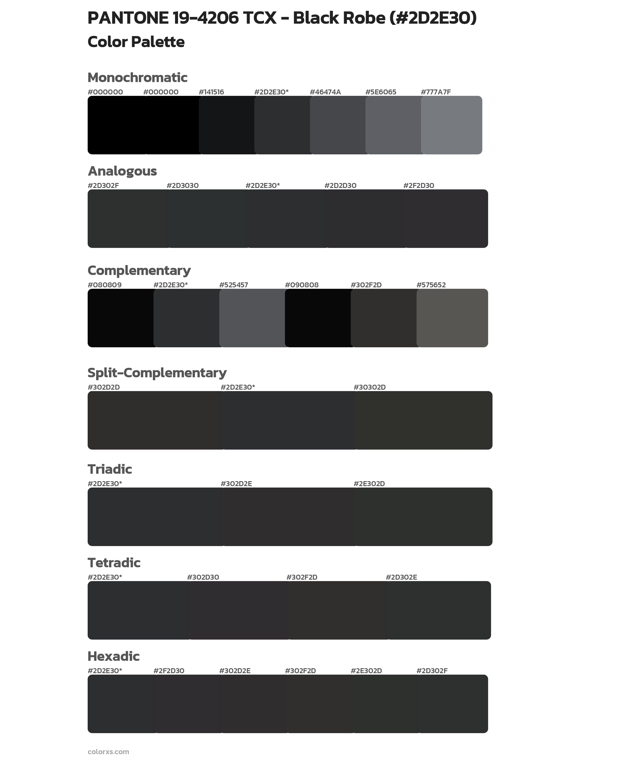 PANTONE 19-4206 TCX - Black Robe Color Scheme Palettes