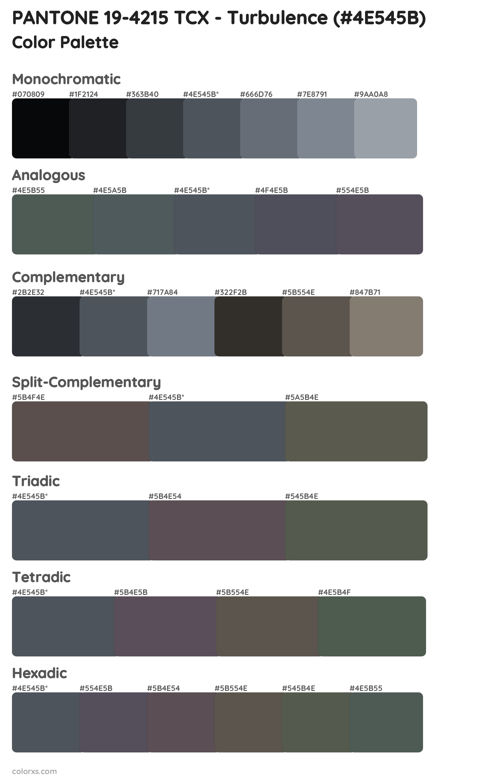 PANTONE 19-4215 TCX - Turbulence Color Scheme Palettes