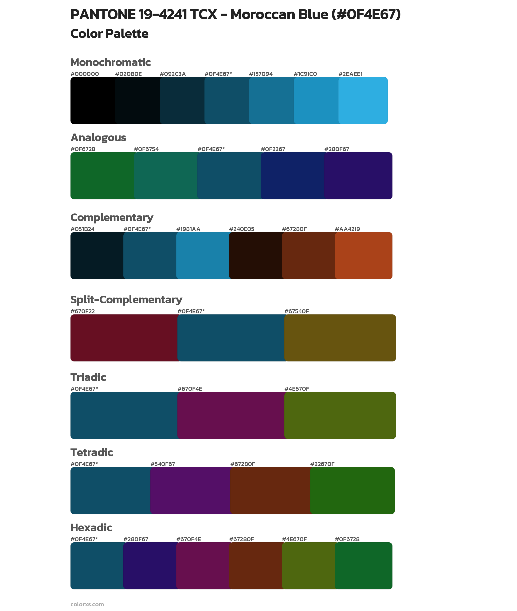 PANTONE 19-4241 TCX - Moroccan Blue Color Scheme Palettes