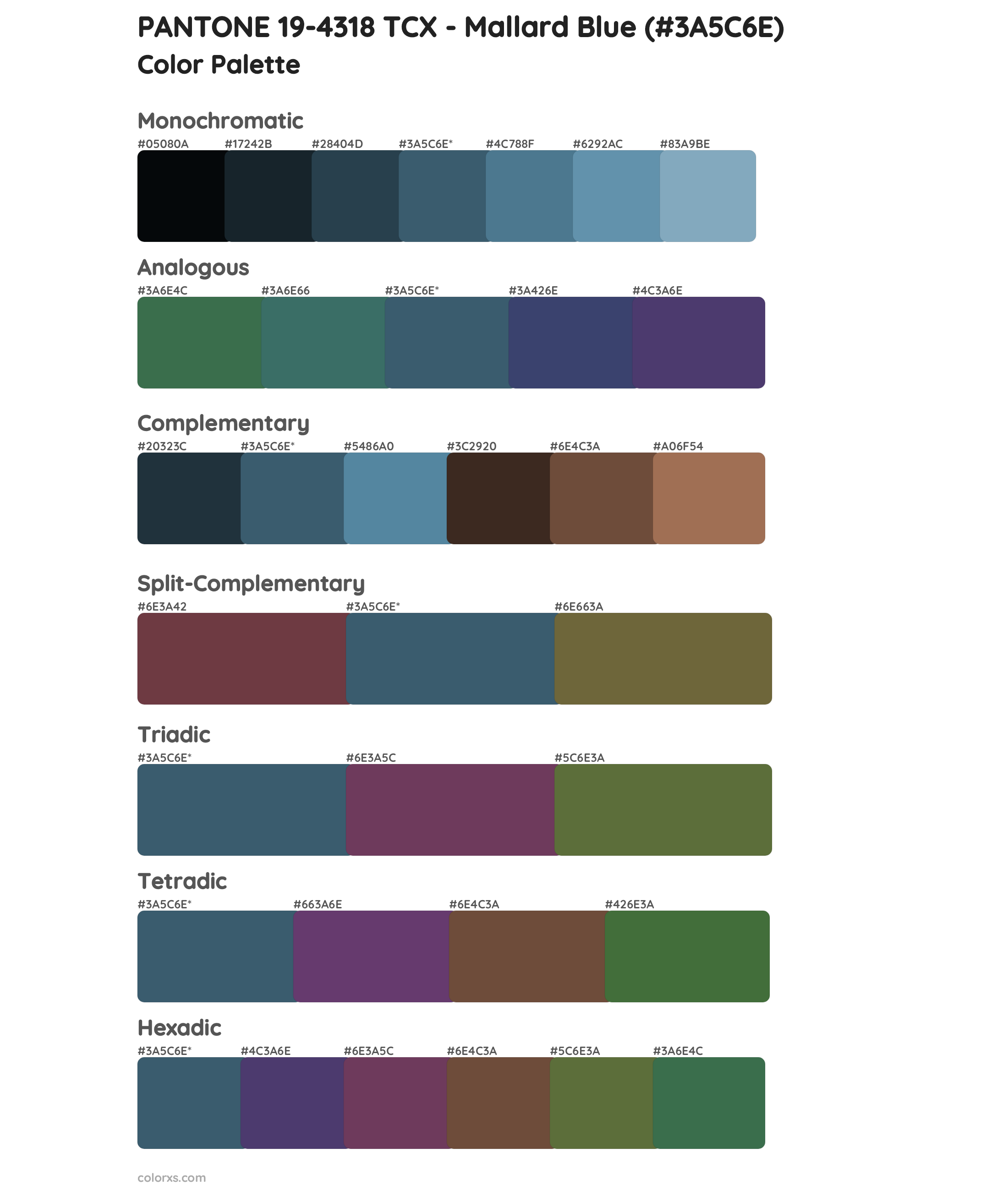 PANTONE 19-4318 TCX - Mallard Blue Color Scheme Palettes
