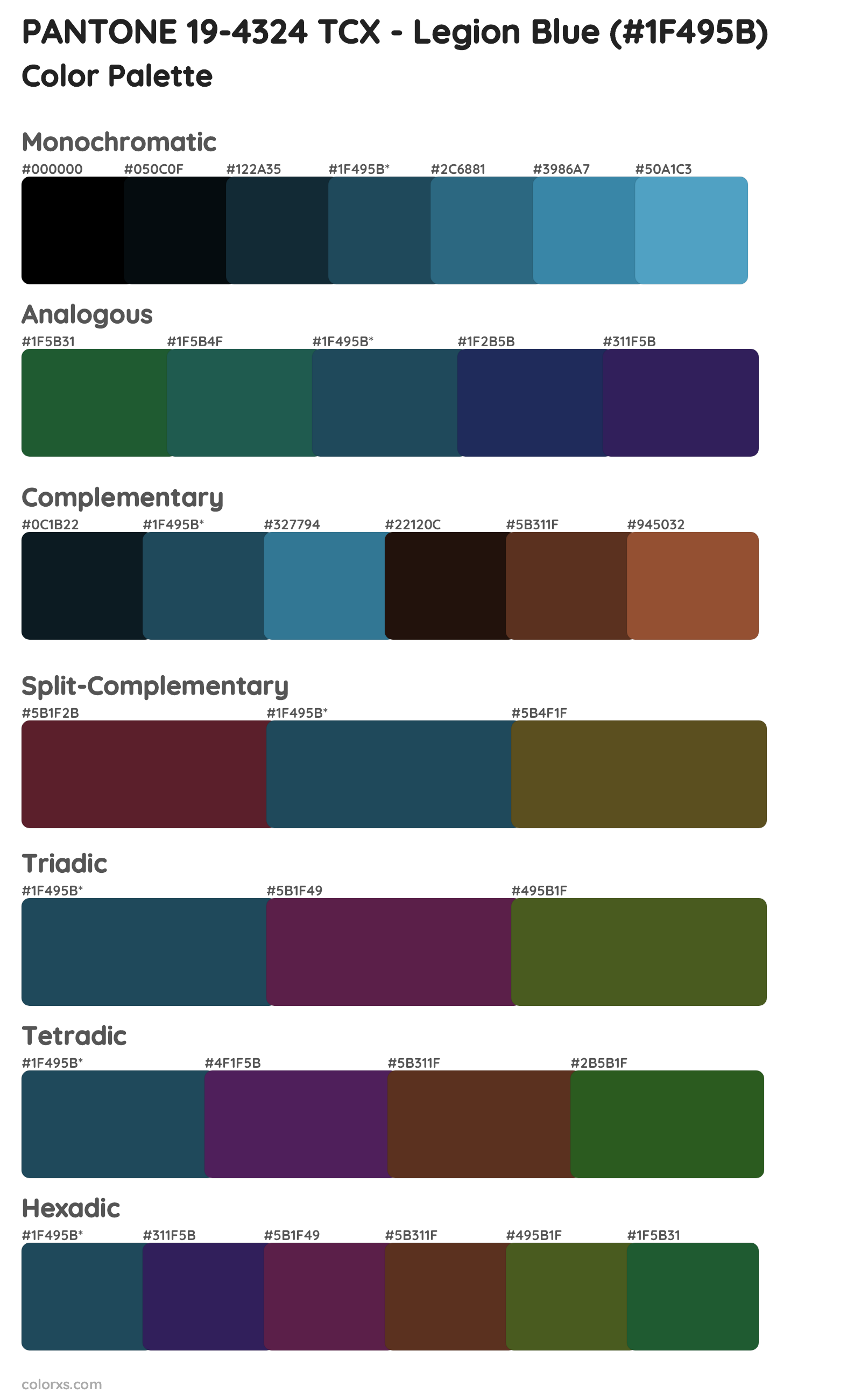 PANTONE 19-4324 TCX - Legion Blue Color Scheme Palettes