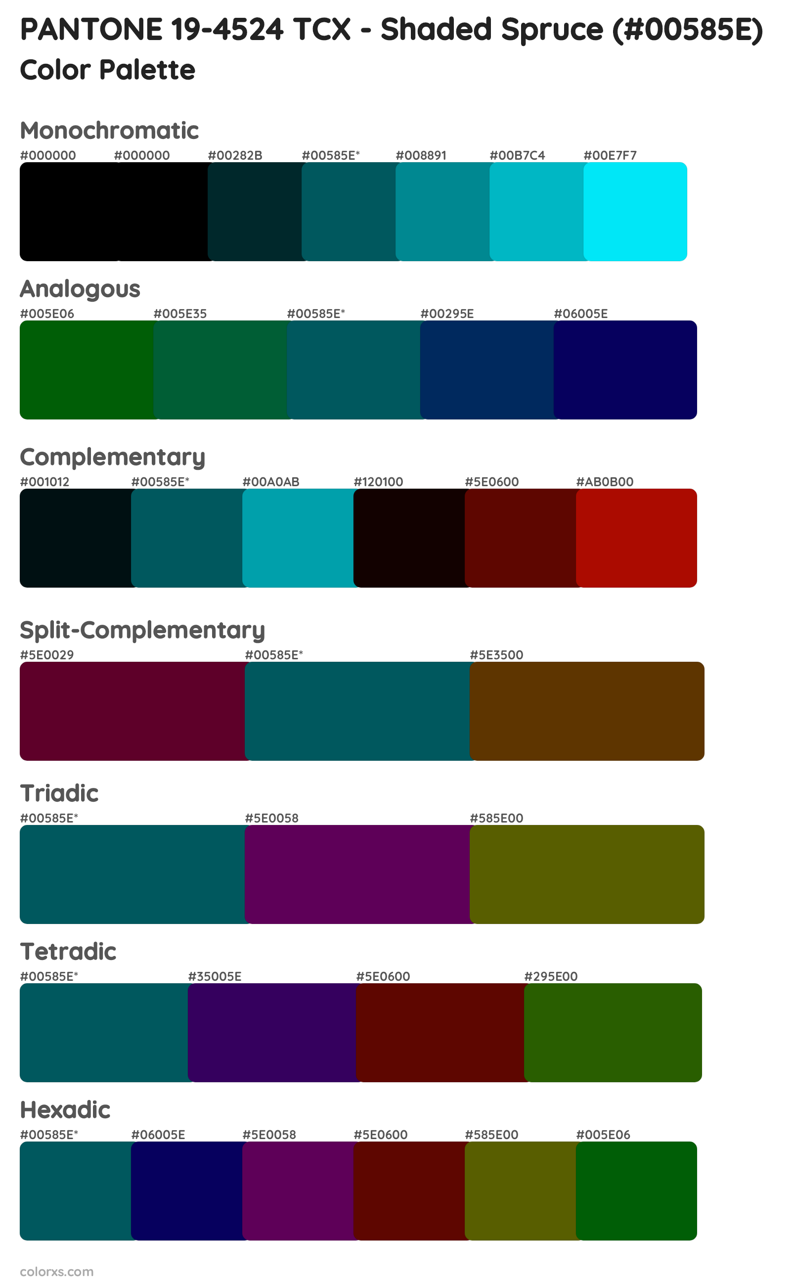 PANTONE 19-4524 TCX - Shaded Spruce Color Scheme Palettes