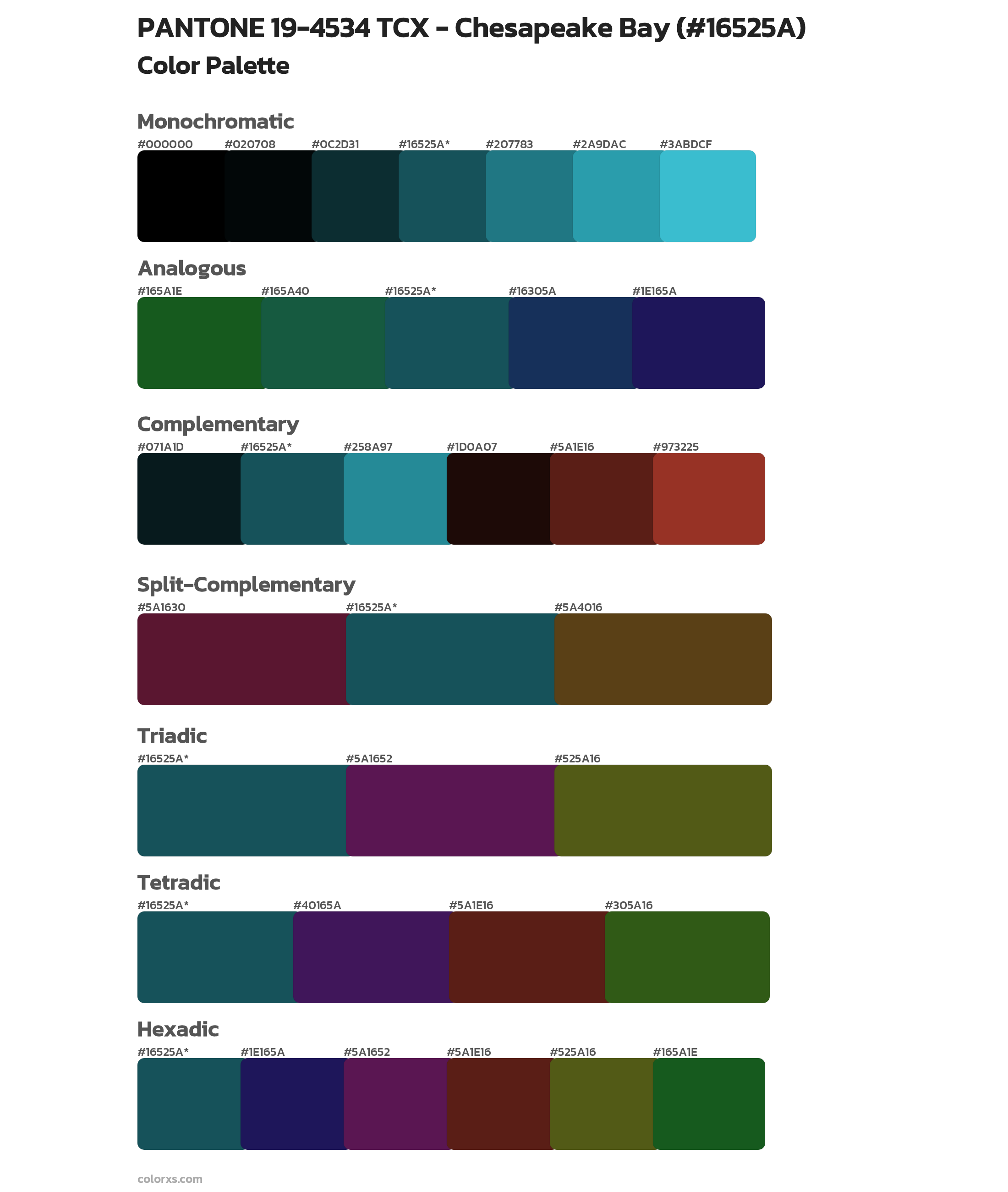 PANTONE 19-4534 TCX - Chesapeake Bay Color Scheme Palettes