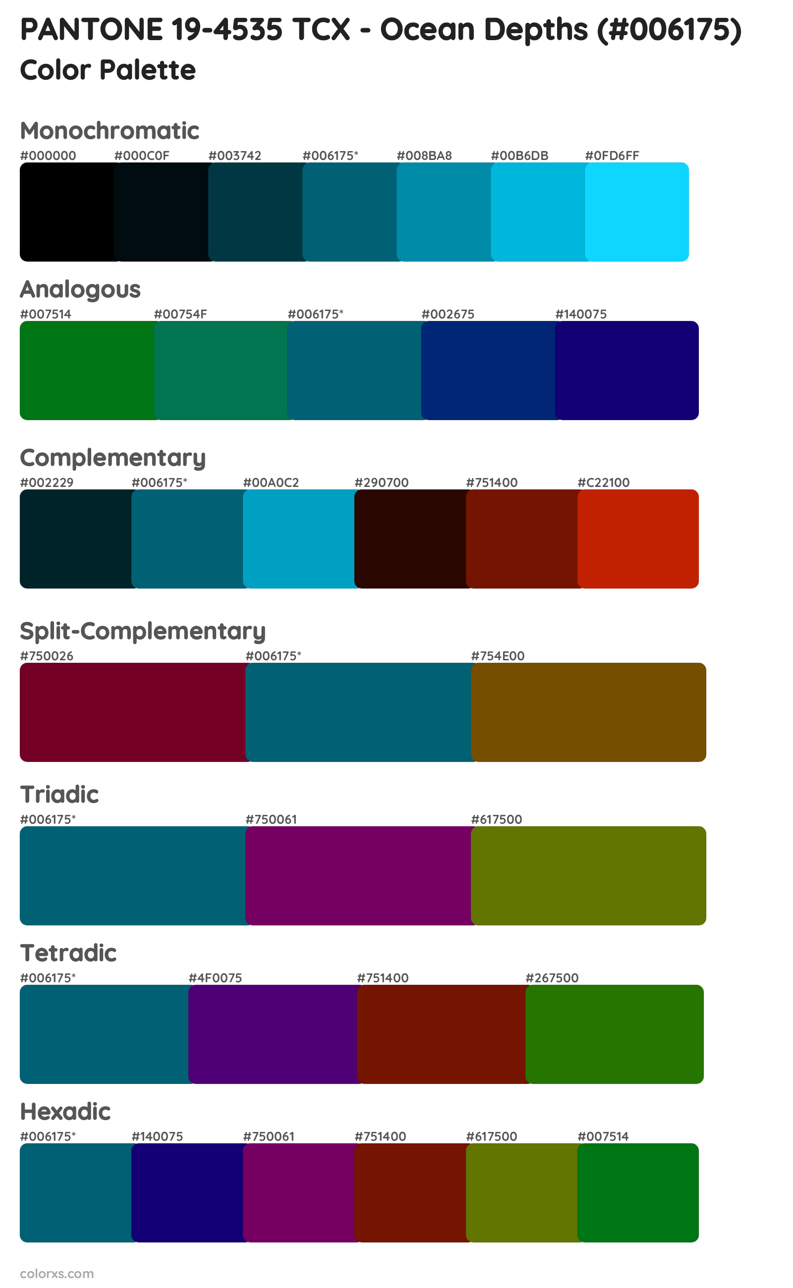 PANTONE 19-4535 TCX - Ocean Depths Color Scheme Palettes