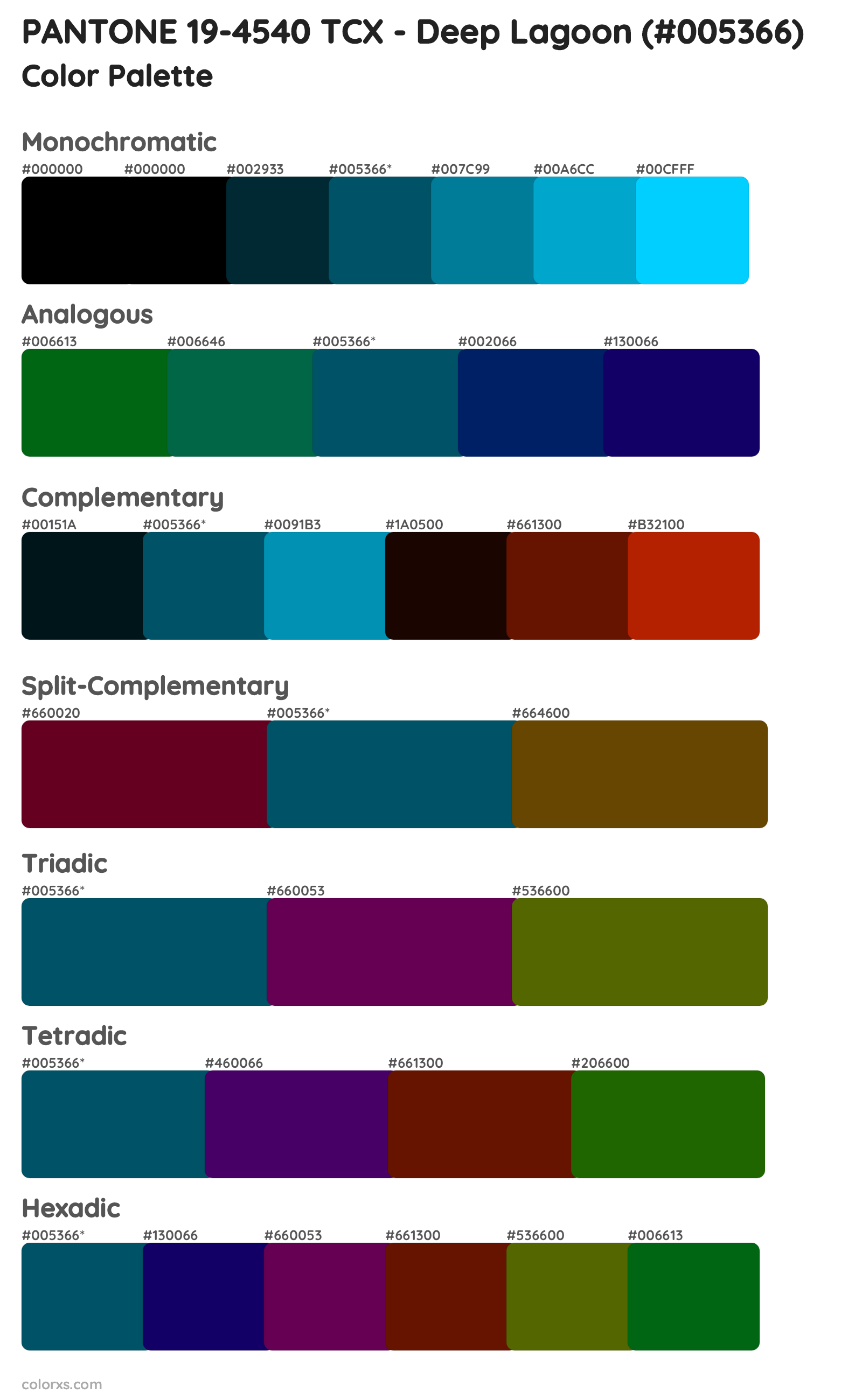 PANTONE 19-4540 TCX - Deep Lagoon Color Scheme Palettes