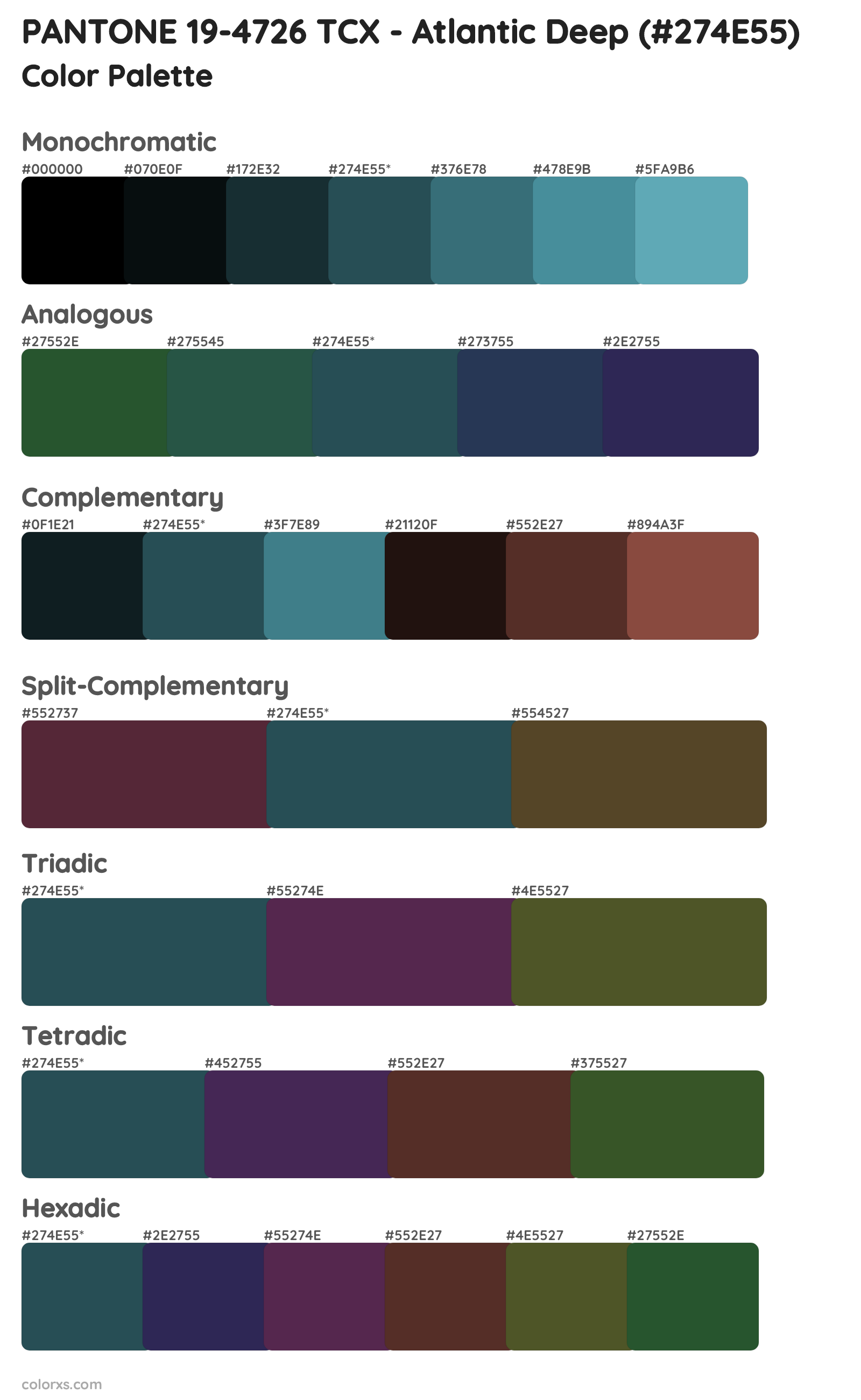 PANTONE 19-4726 TCX - Atlantic Deep Color Scheme Palettes
