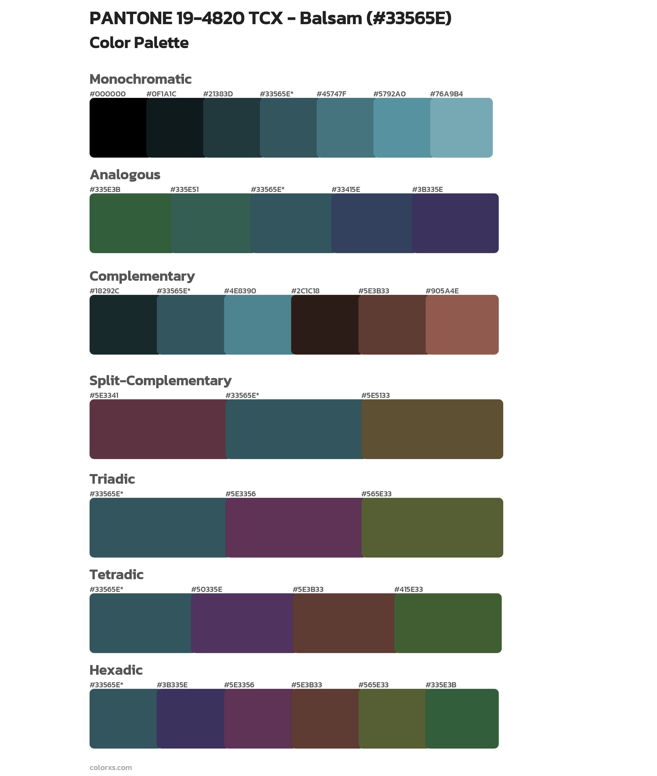 PANTONE 19-4820 TCX - Balsam Color Scheme Palettes