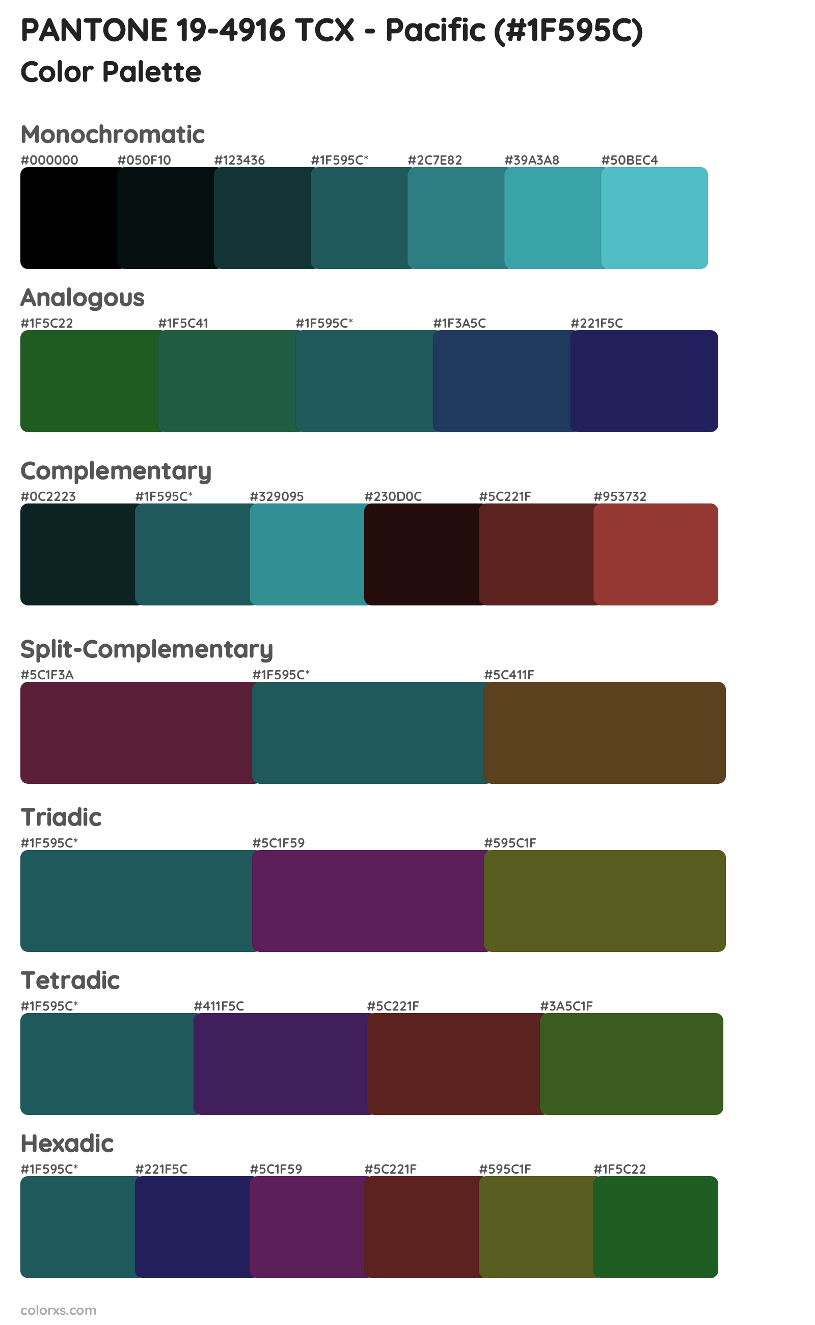 PANTONE 19-4916 TCX - Pacific Color Scheme Palettes
