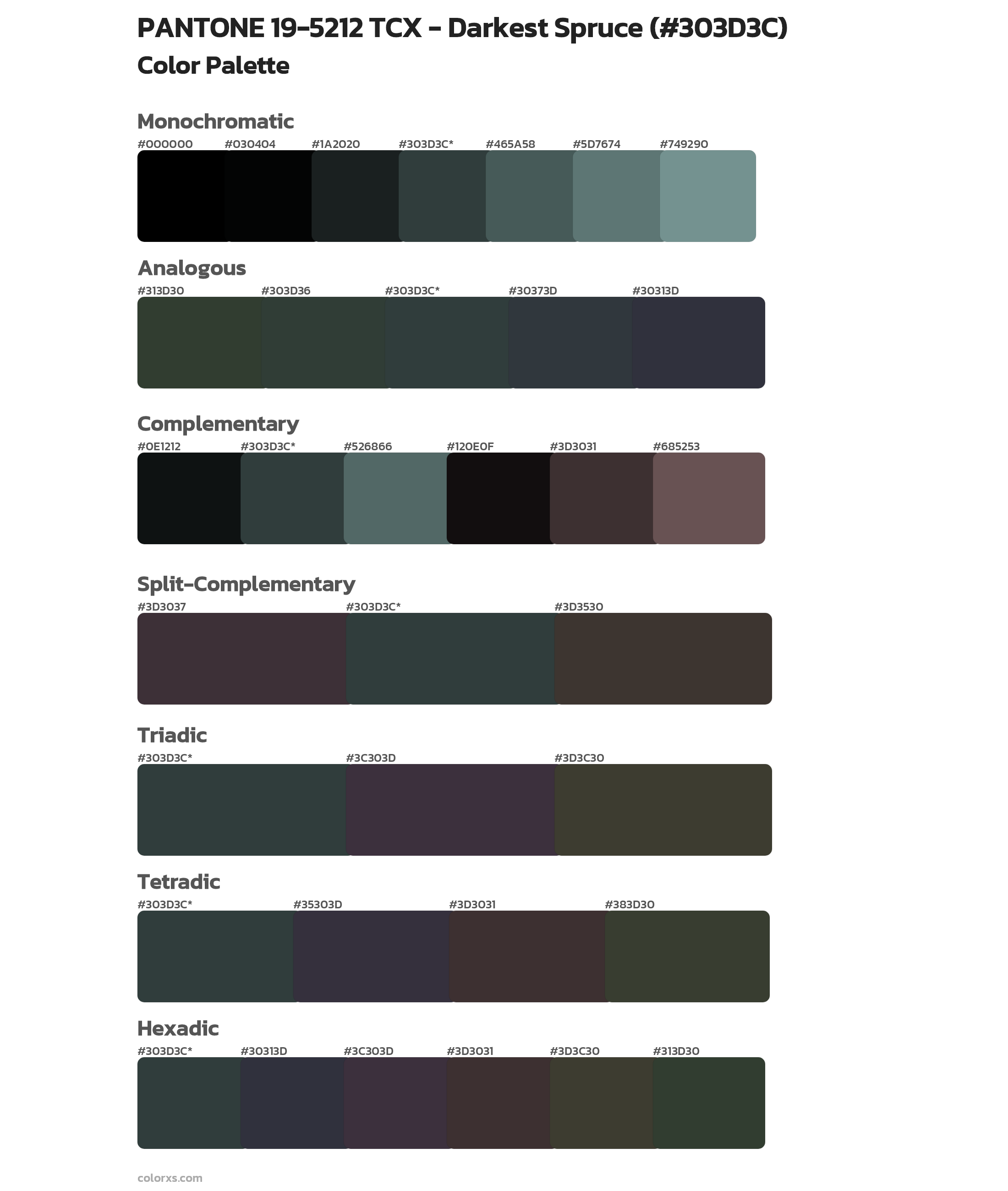PANTONE 19-5212 TCX - Darkest Spruce Color Scheme Palettes