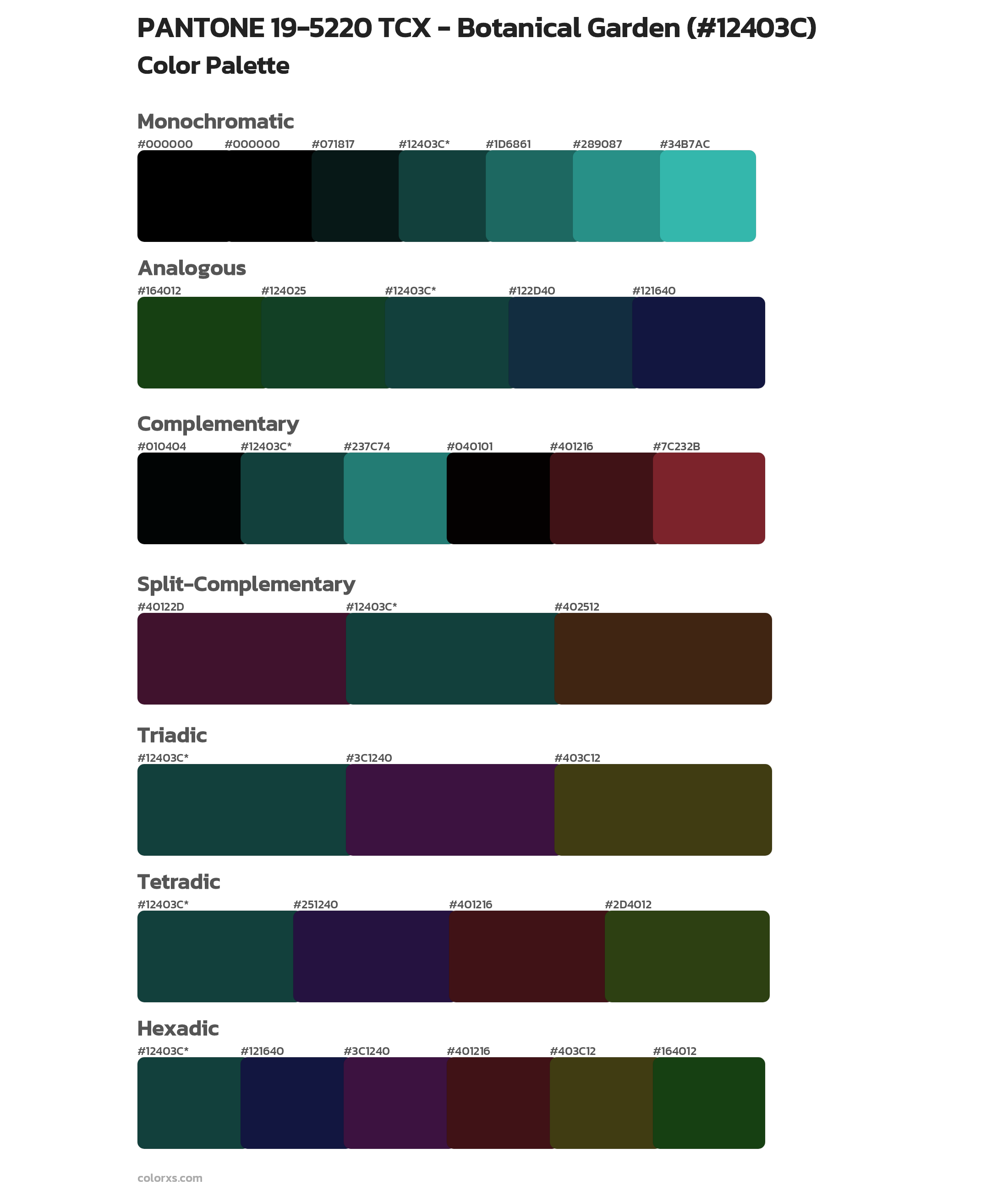 PANTONE 19-5220 TCX - Botanical Garden Color Scheme Palettes