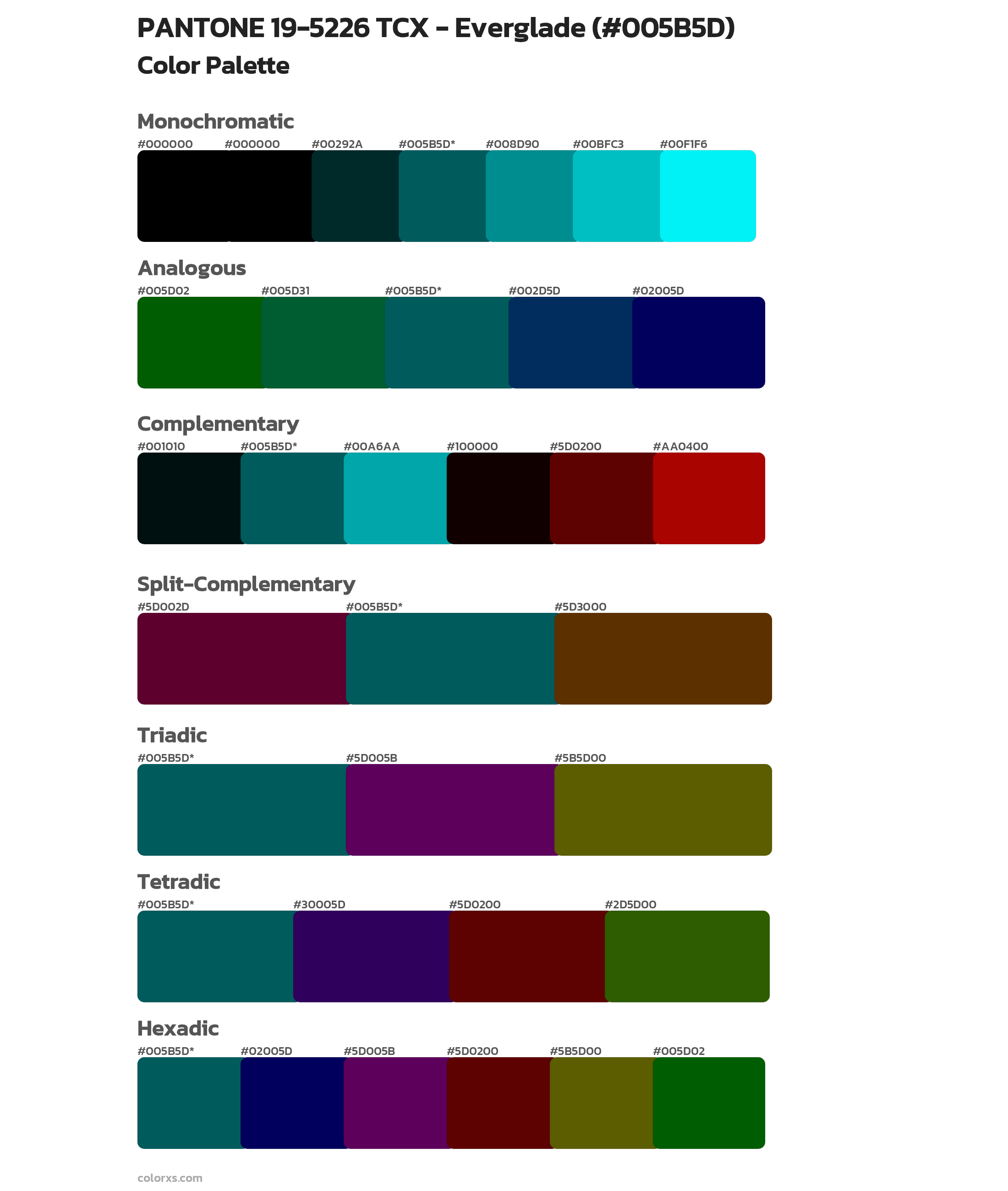PANTONE 19-5226 TCX - Everglade Color Scheme Palettes