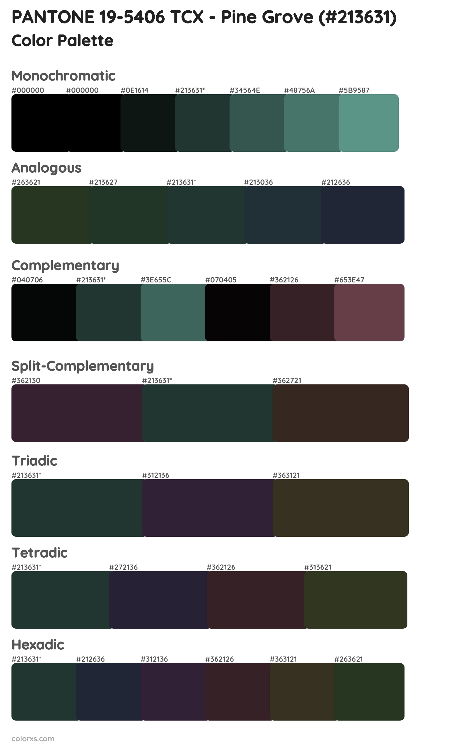 PANTONE 19-5406 TCX - Pine Grove Color Scheme Palettes