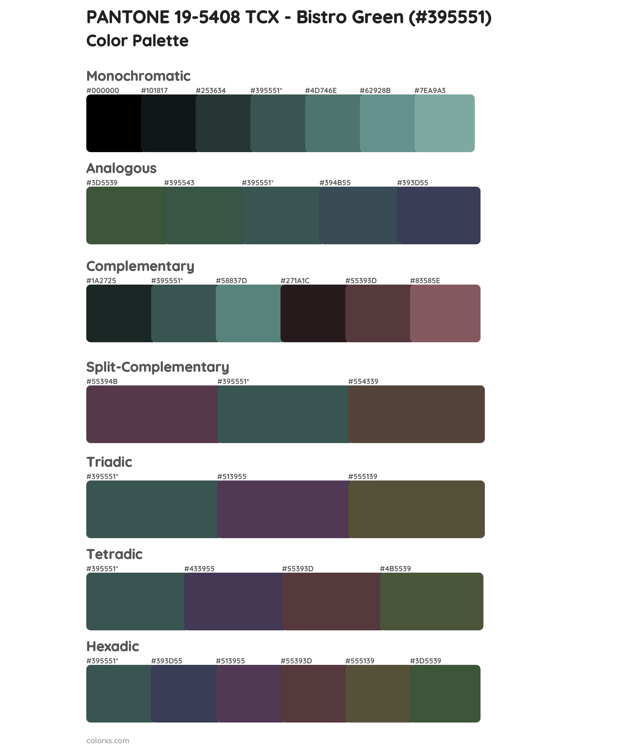 PANTONE 19-5408 TCX - Bistro Green Color Scheme Palettes