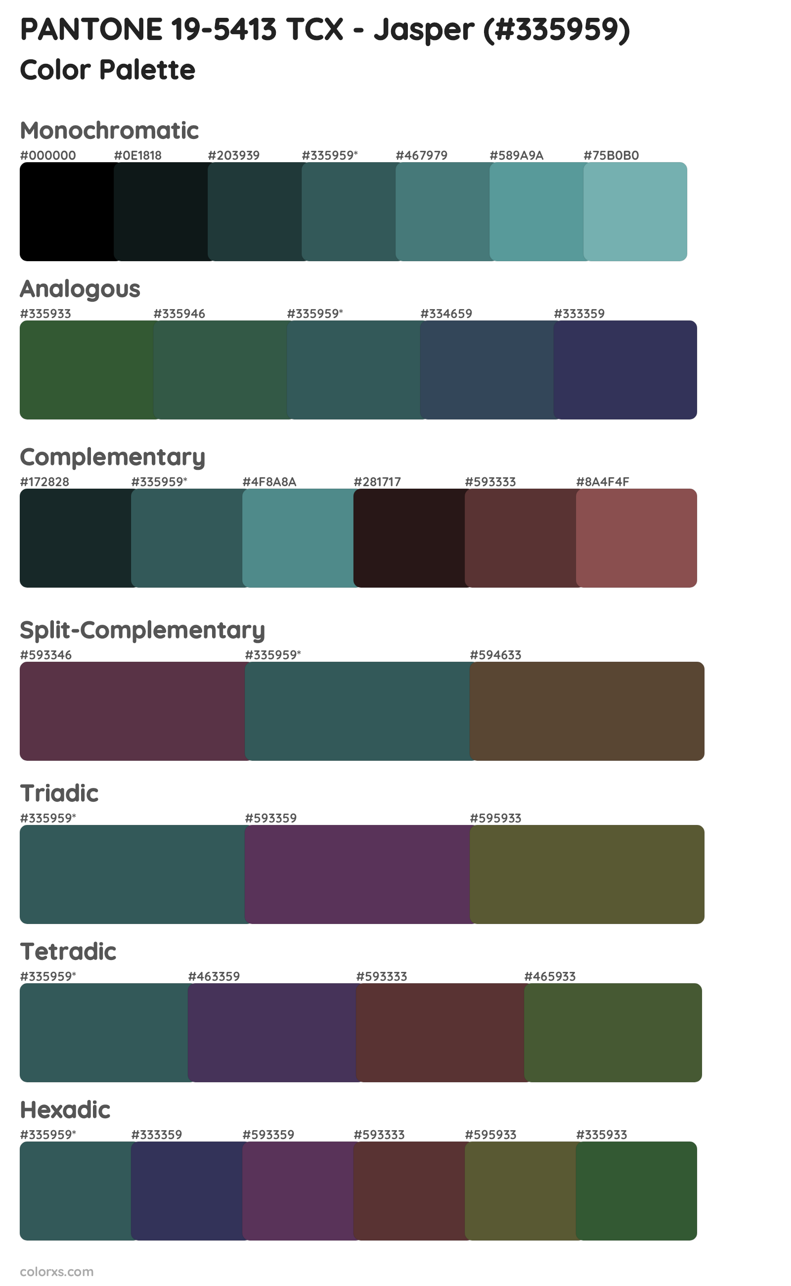 PANTONE 19-5413 TCX - Jasper Color Scheme Palettes