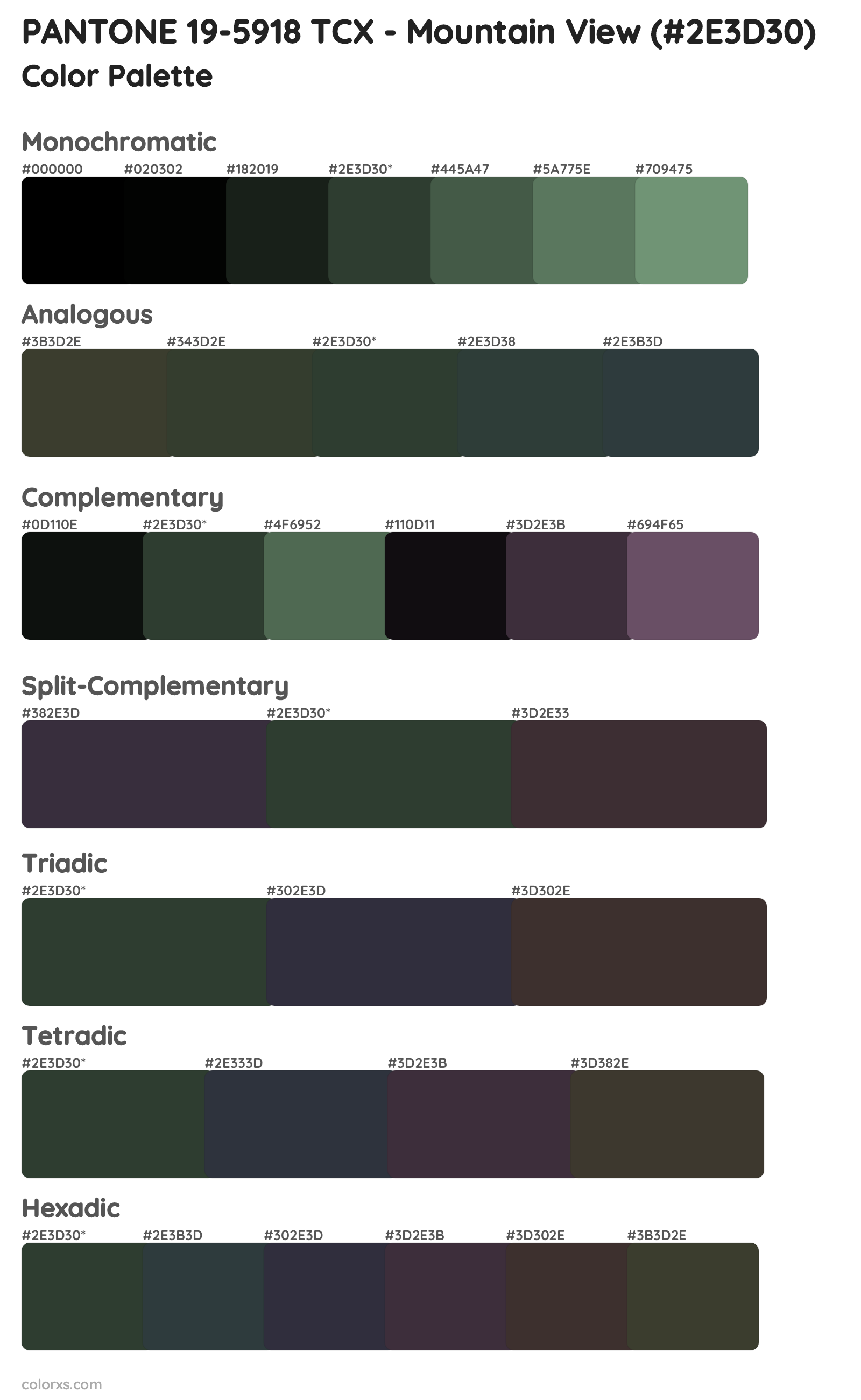 PANTONE 19-5918 TCX - Mountain View Color Scheme Palettes