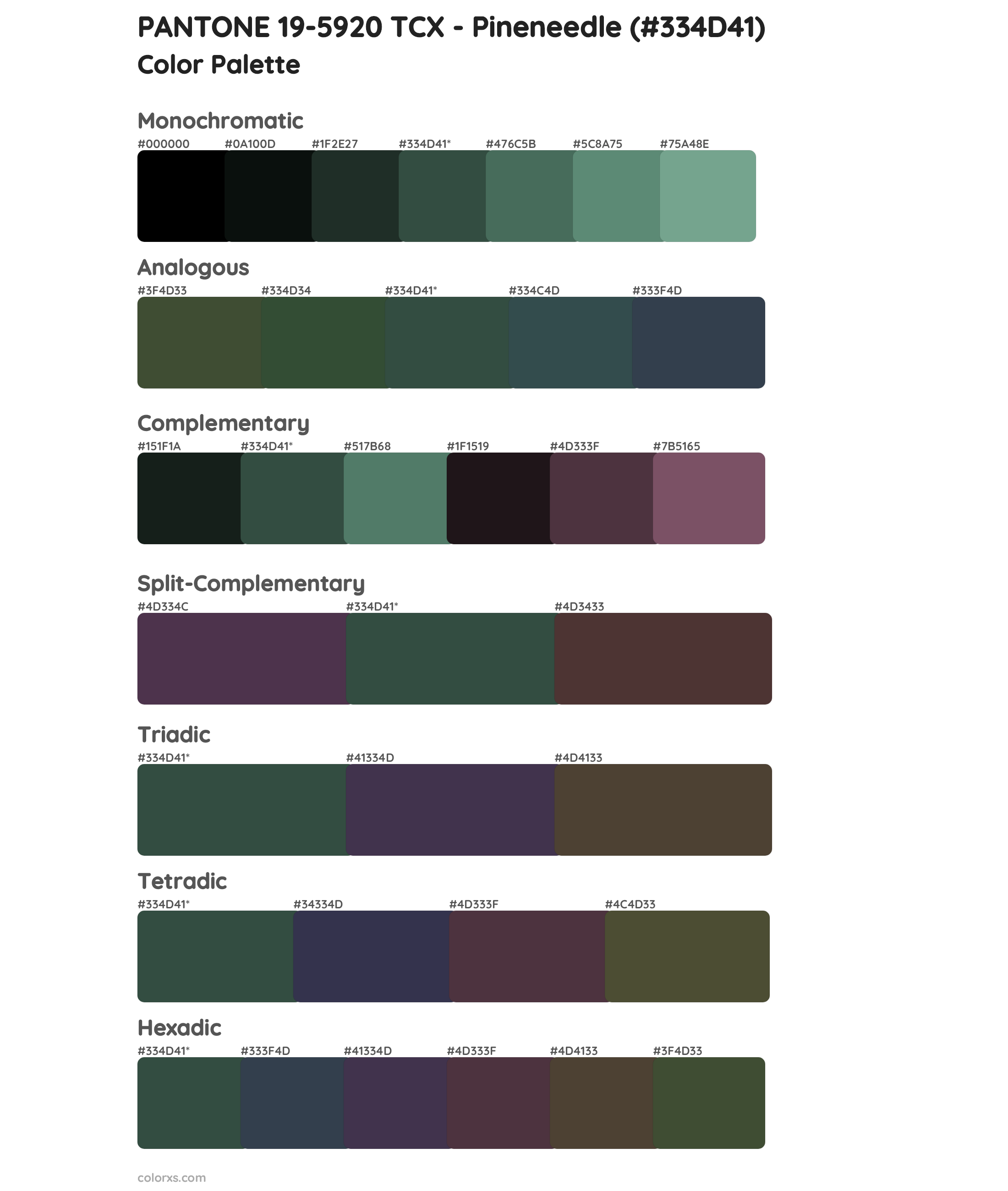 PANTONE 19-5920 TCX - Pineneedle Color Scheme Palettes