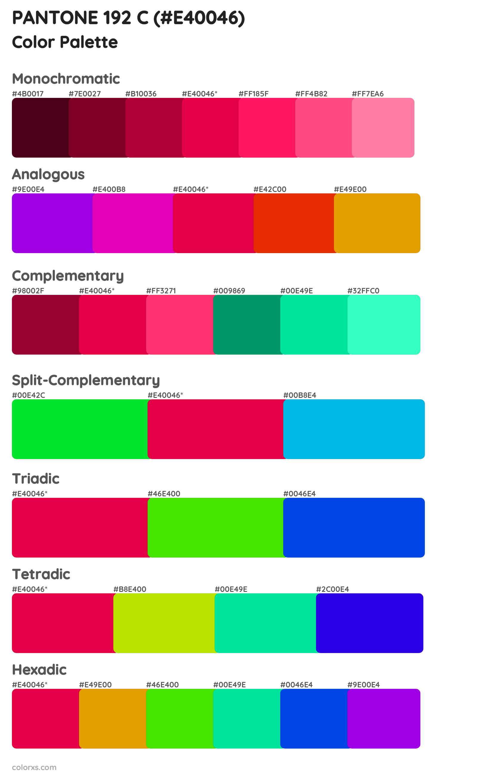 PANTONE 192 C Color Scheme Palettes