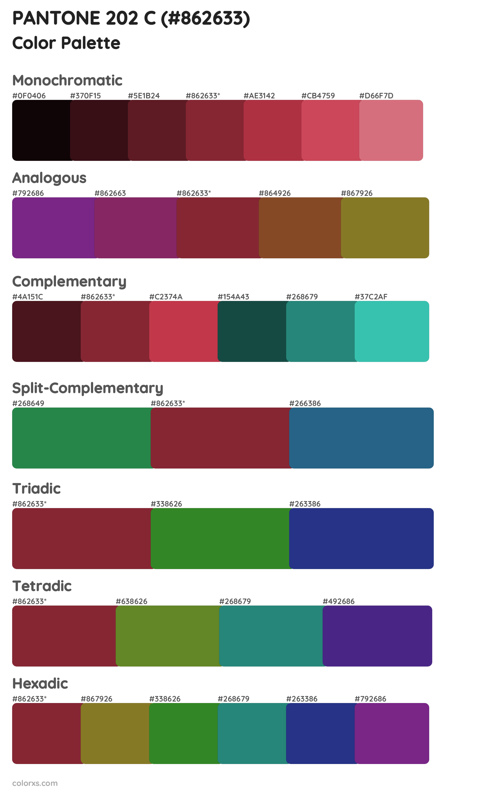 PANTONE 202 C Color Scheme Palettes