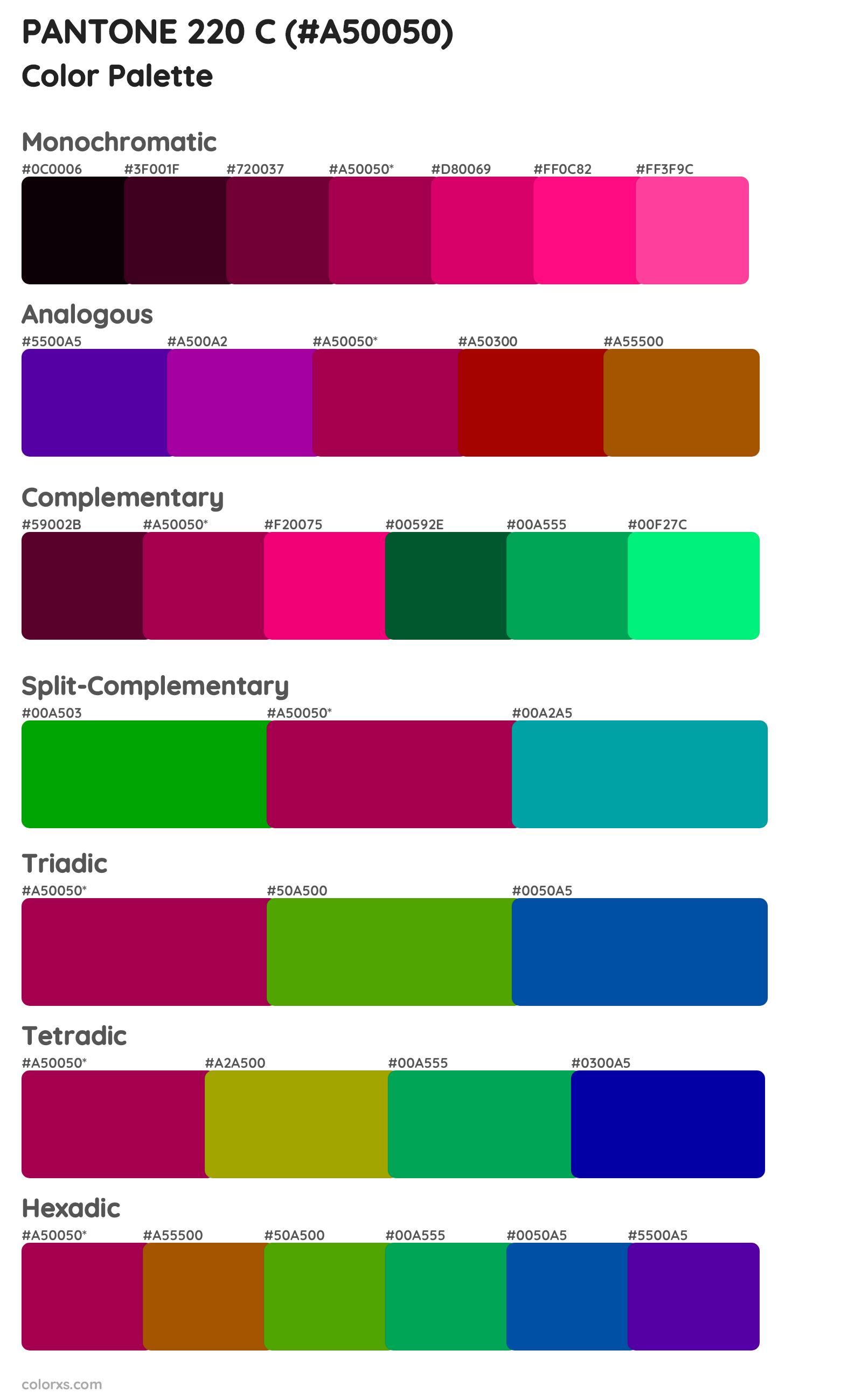 PANTONE 220 C Color Scheme Palettes