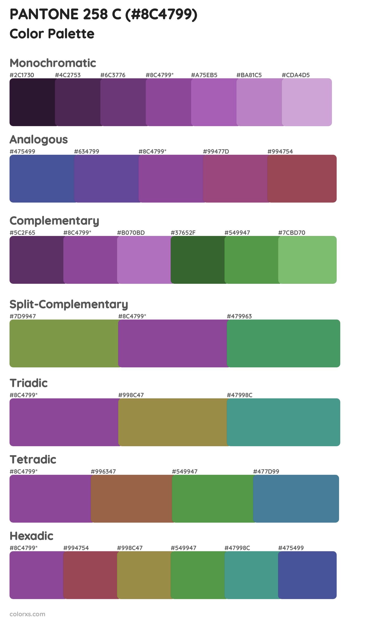 PANTONE 258 C Color Scheme Palettes