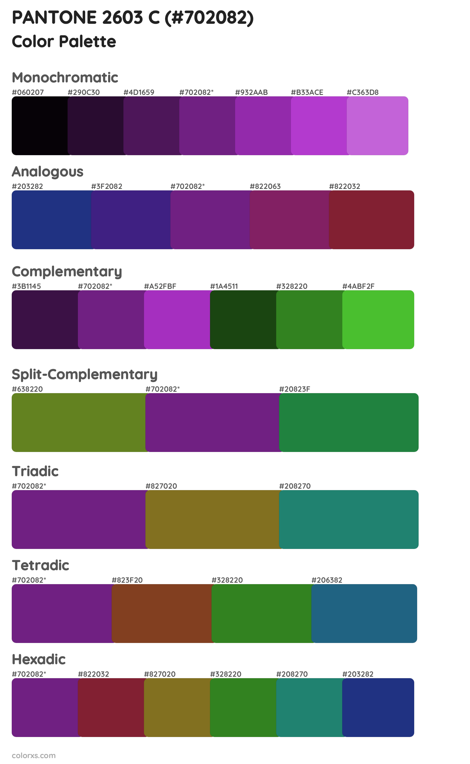 PANTONE 2603 C Color Scheme Palettes