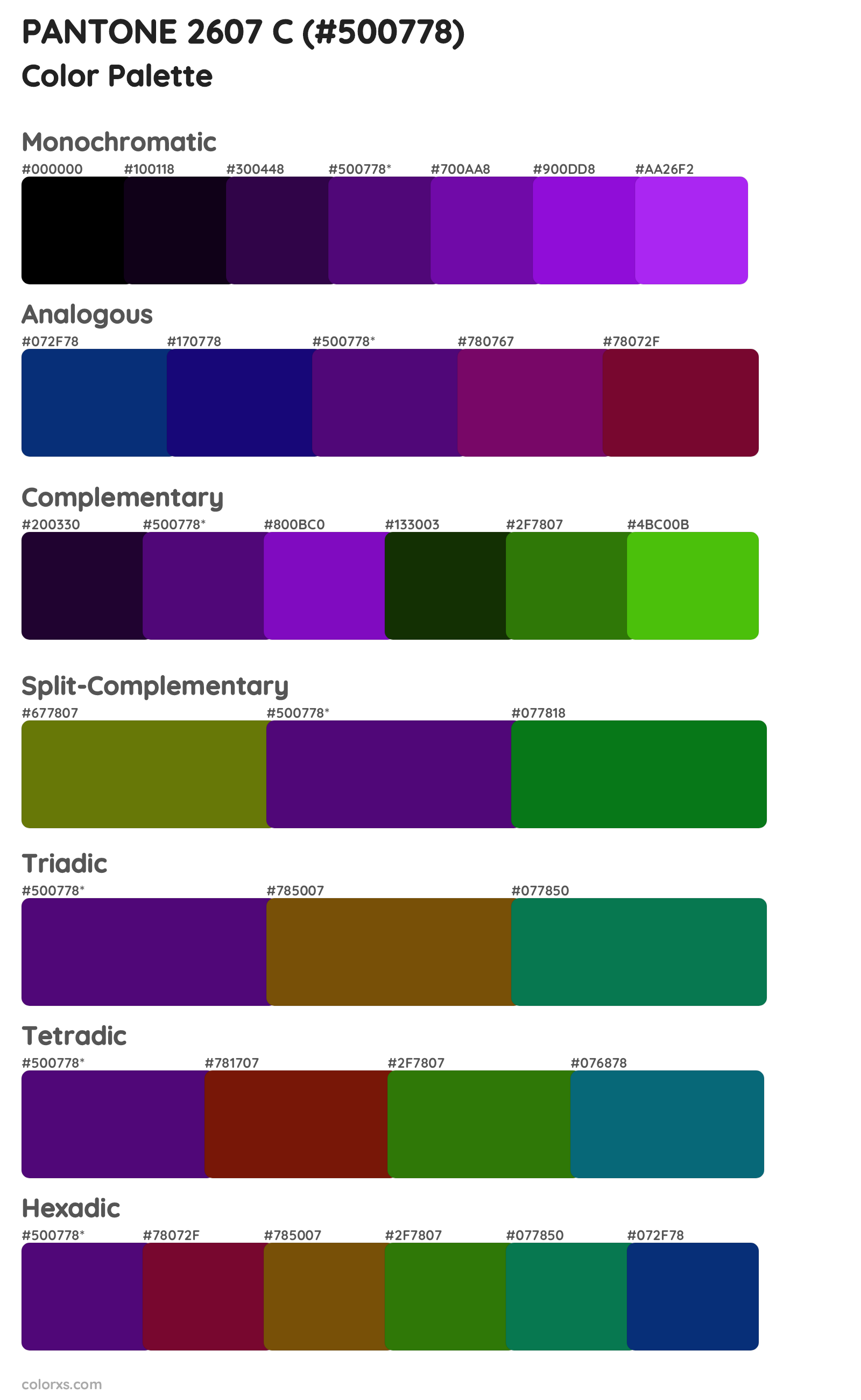 PANTONE 2607 C Color Scheme Palettes