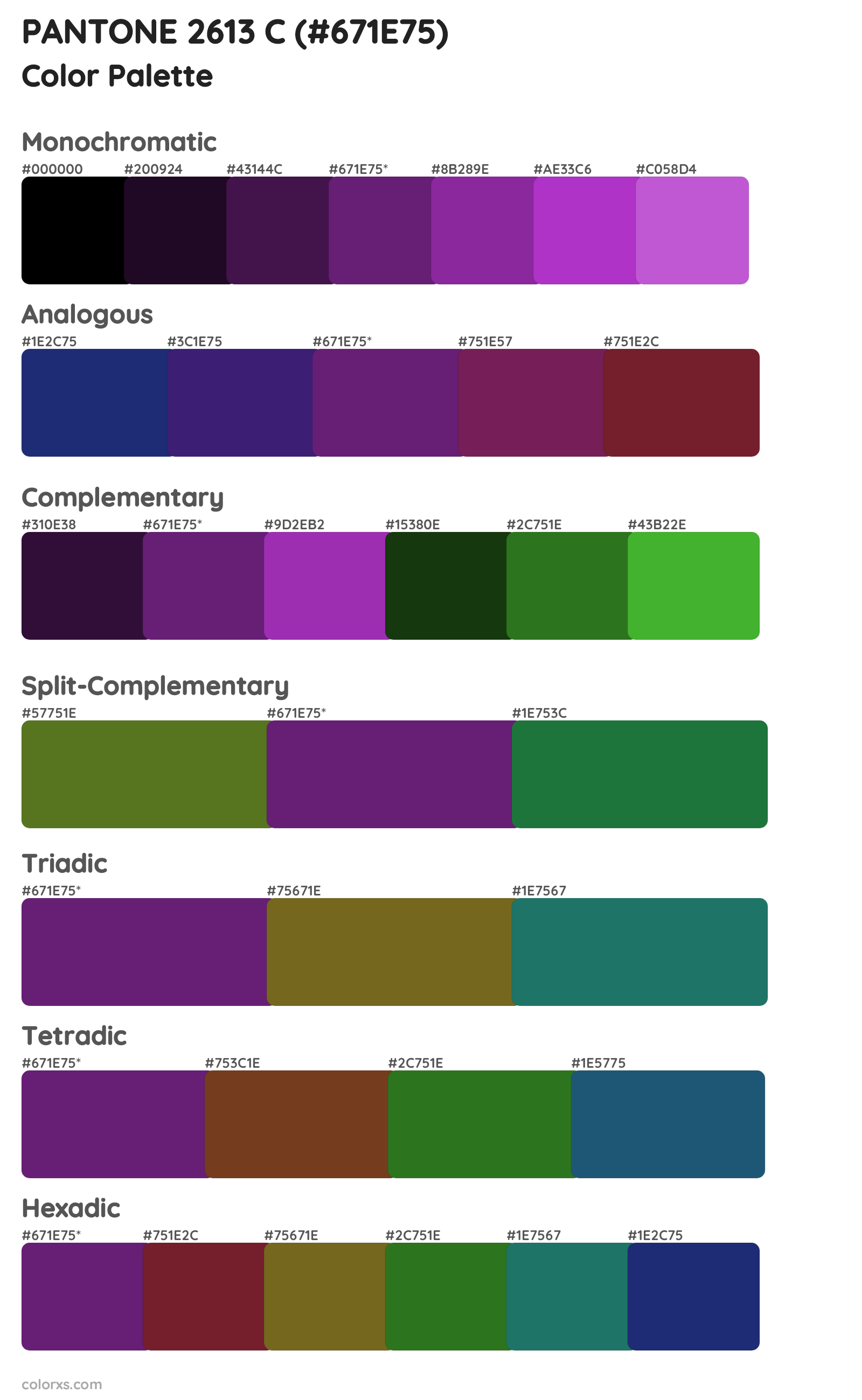 PANTONE 2613 C Color Scheme Palettes