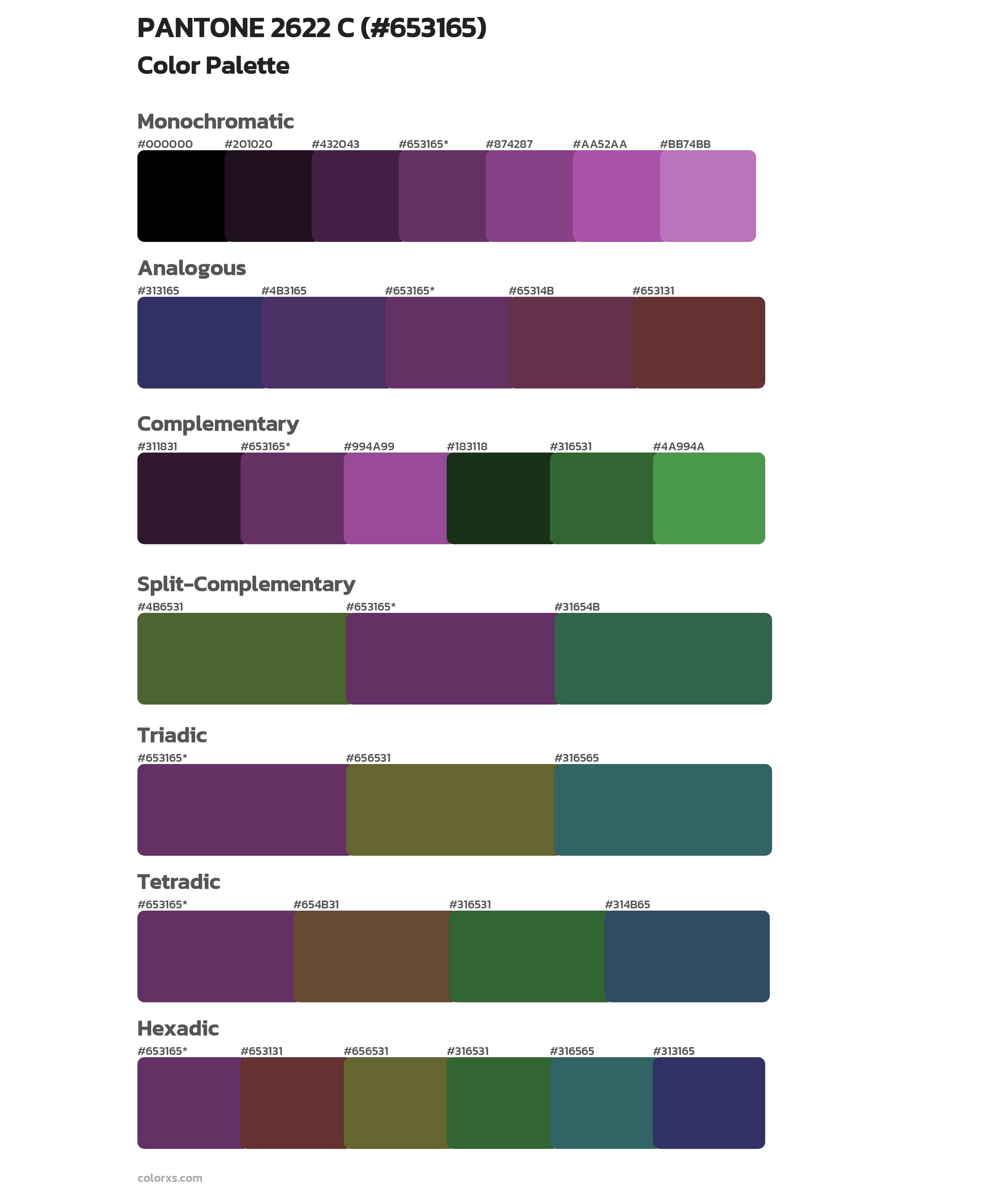 PANTONE 2622 C Color Scheme Palettes