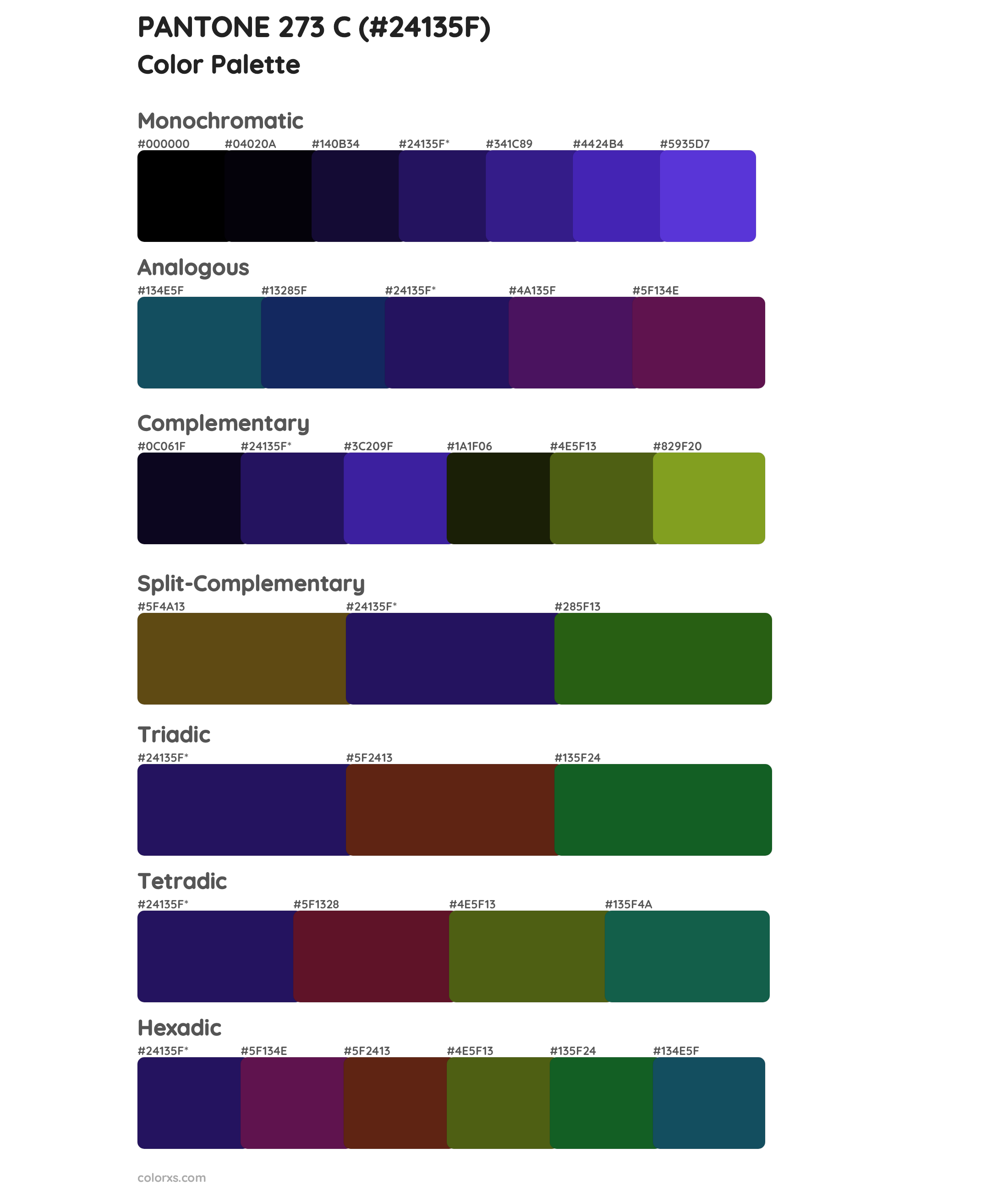 PANTONE 273 C Color Scheme Palettes