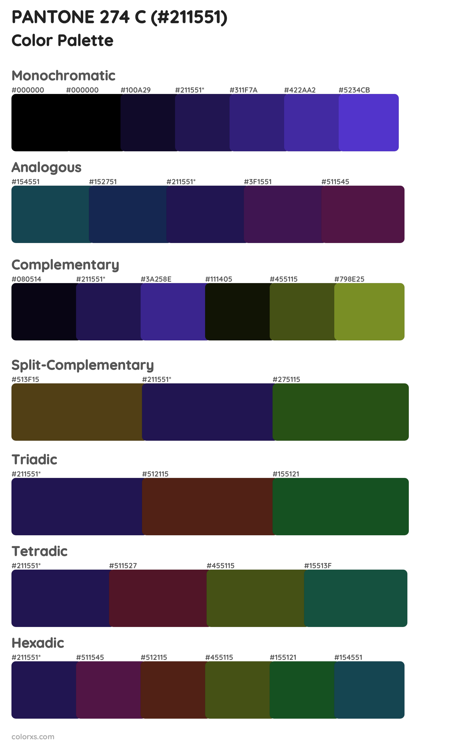 PANTONE 274 C Color Scheme Palettes