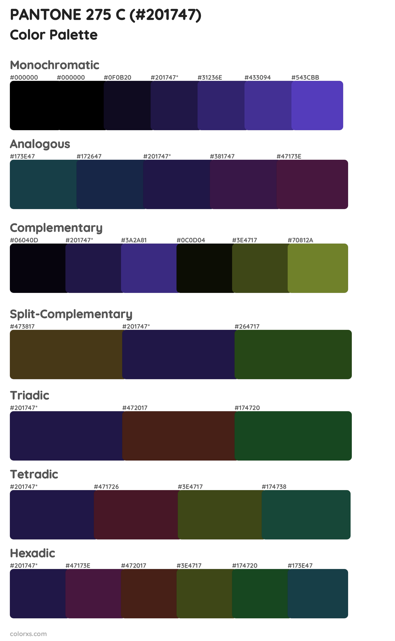 PANTONE 275 C Color Scheme Palettes