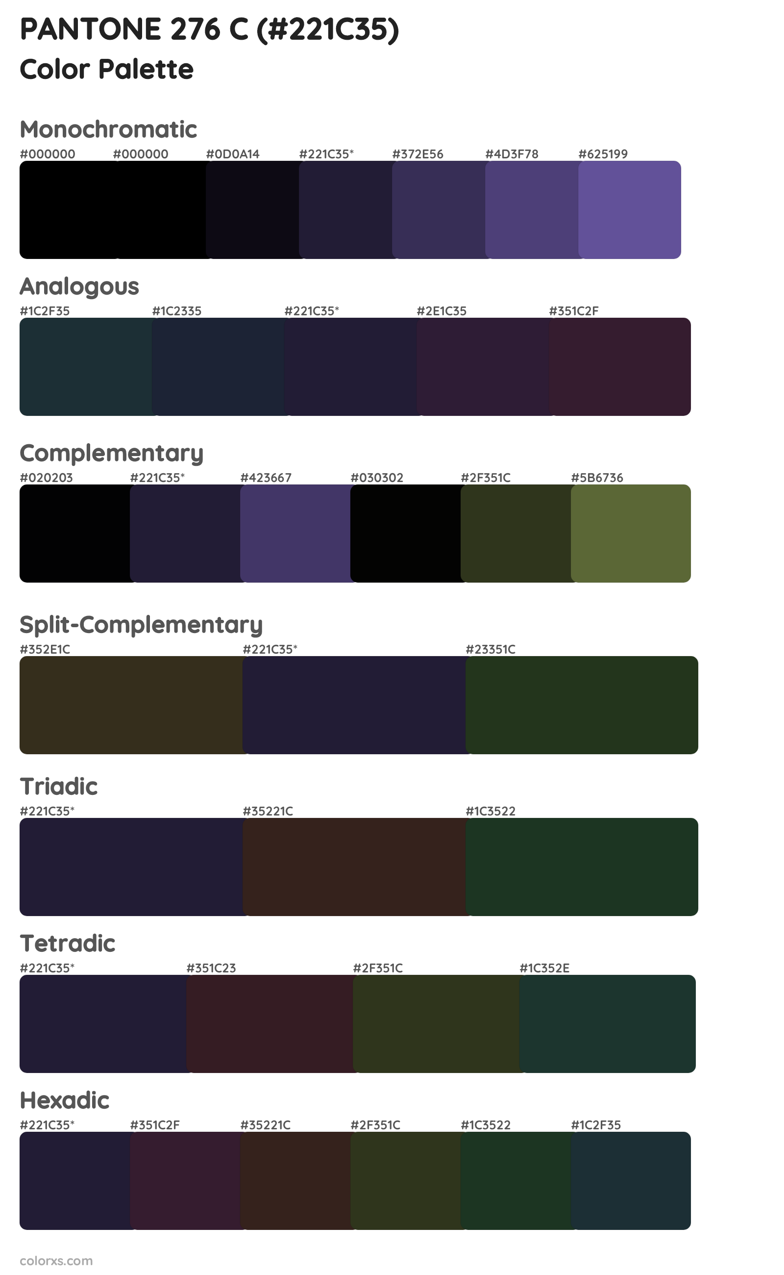PANTONE 276 C Color Scheme Palettes