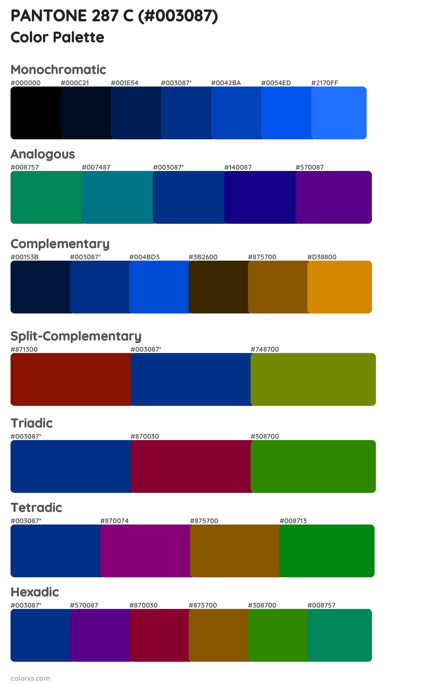 PANTONE 287 C Color Scheme Palettes