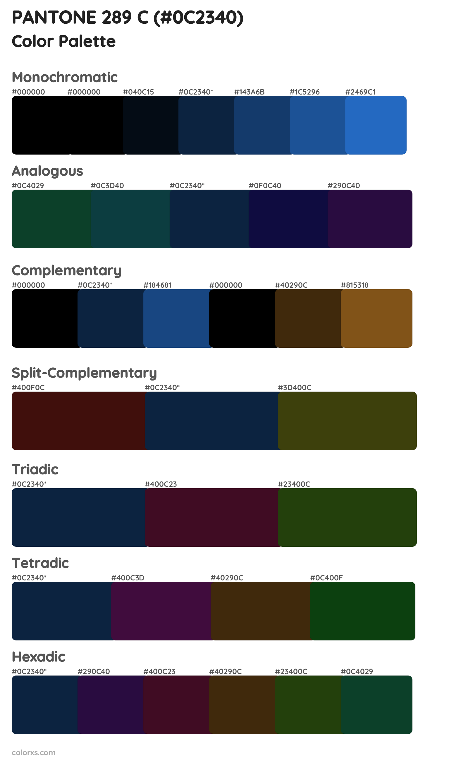 PANTONE 289 C Color Scheme Palettes