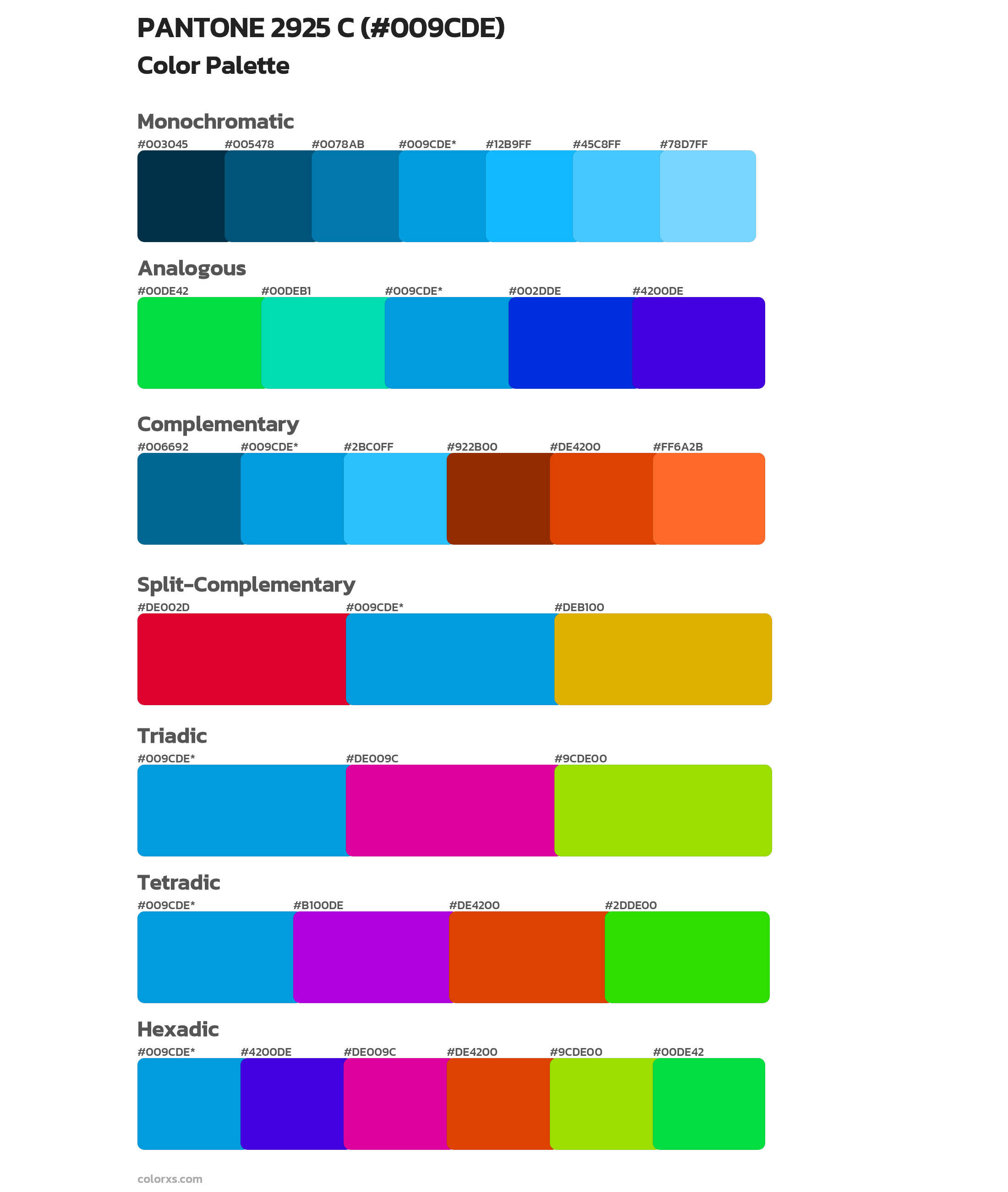 PANTONE 2925 C Color Scheme Palettes