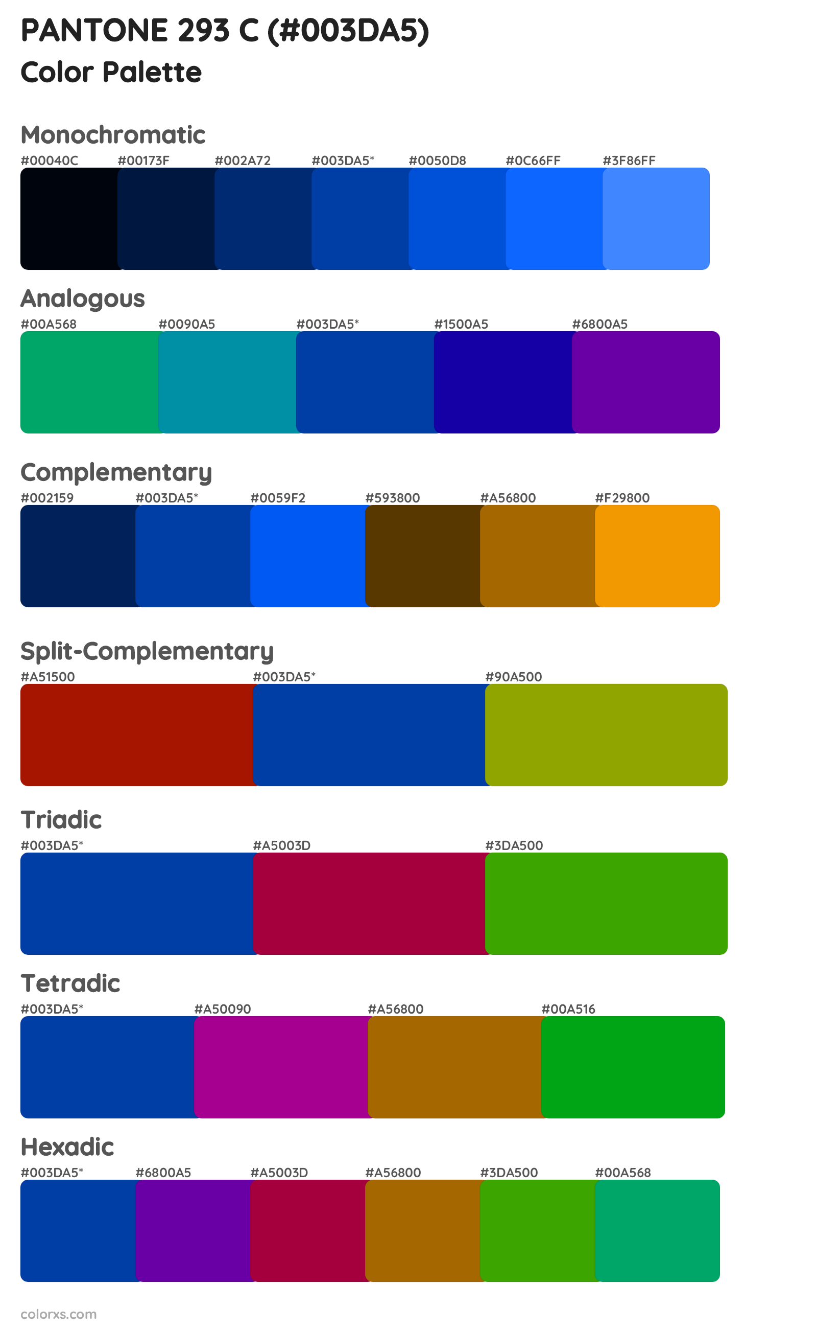 PANTONE 293 C Color Scheme Palettes