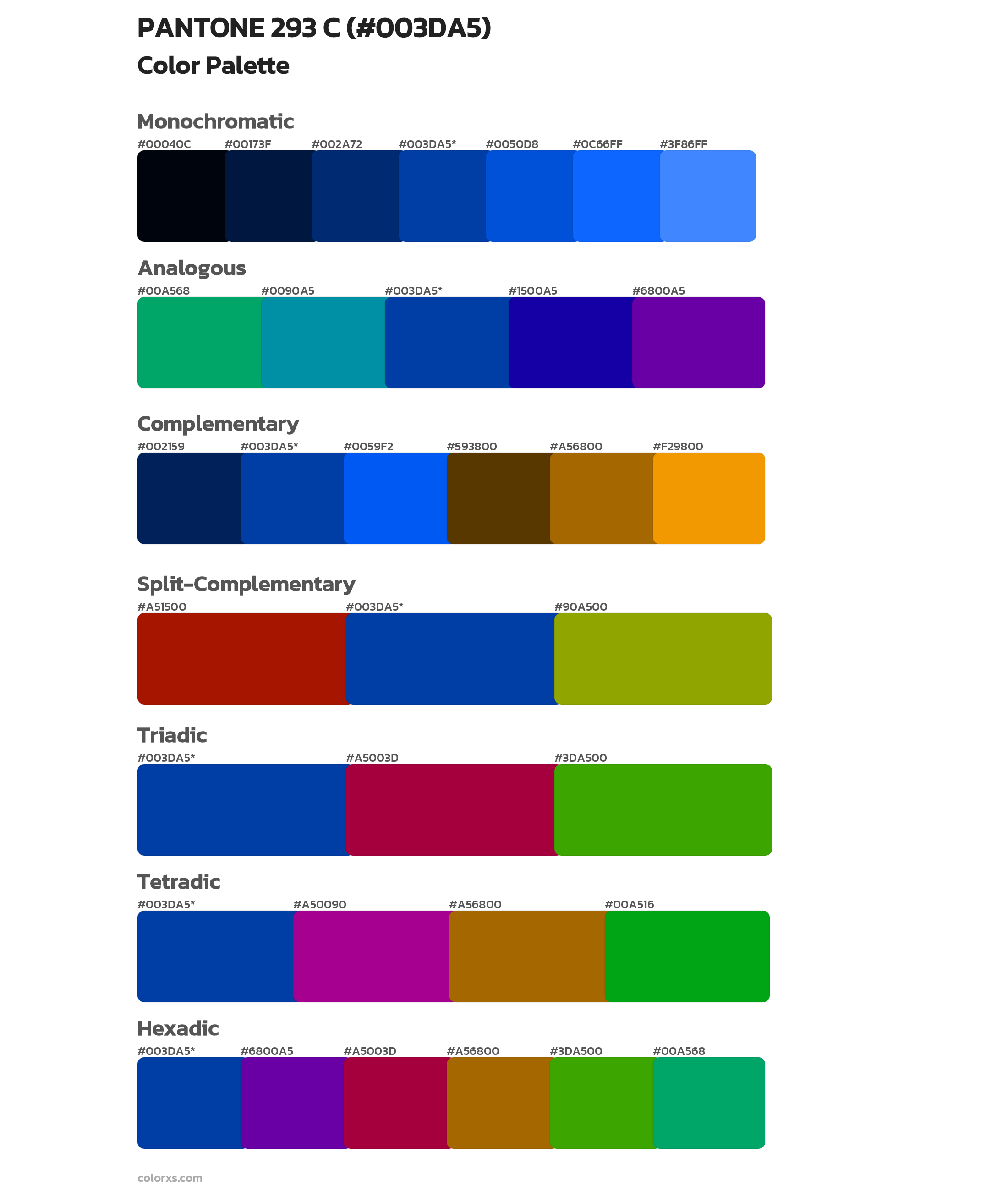 PANTONE 293 C Color Scheme Palettes