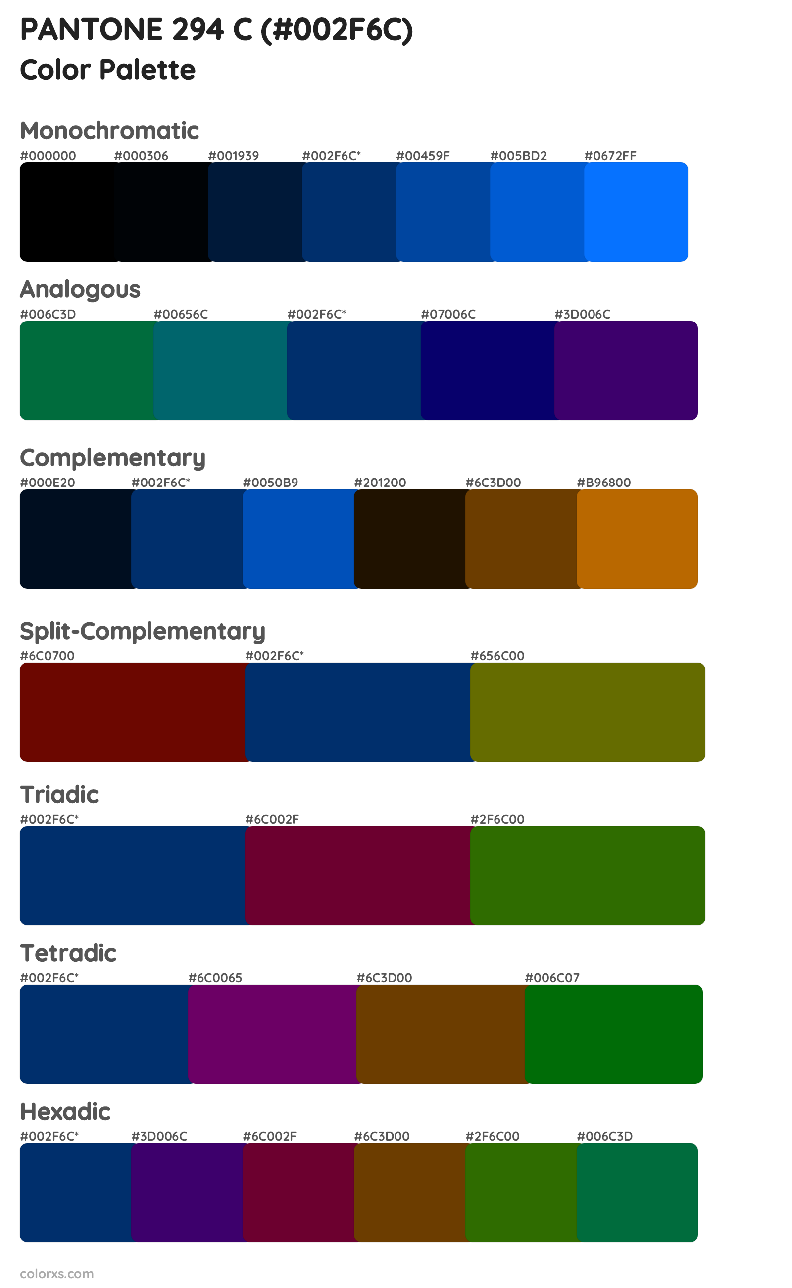 PANTONE 294 C Color Scheme Palettes