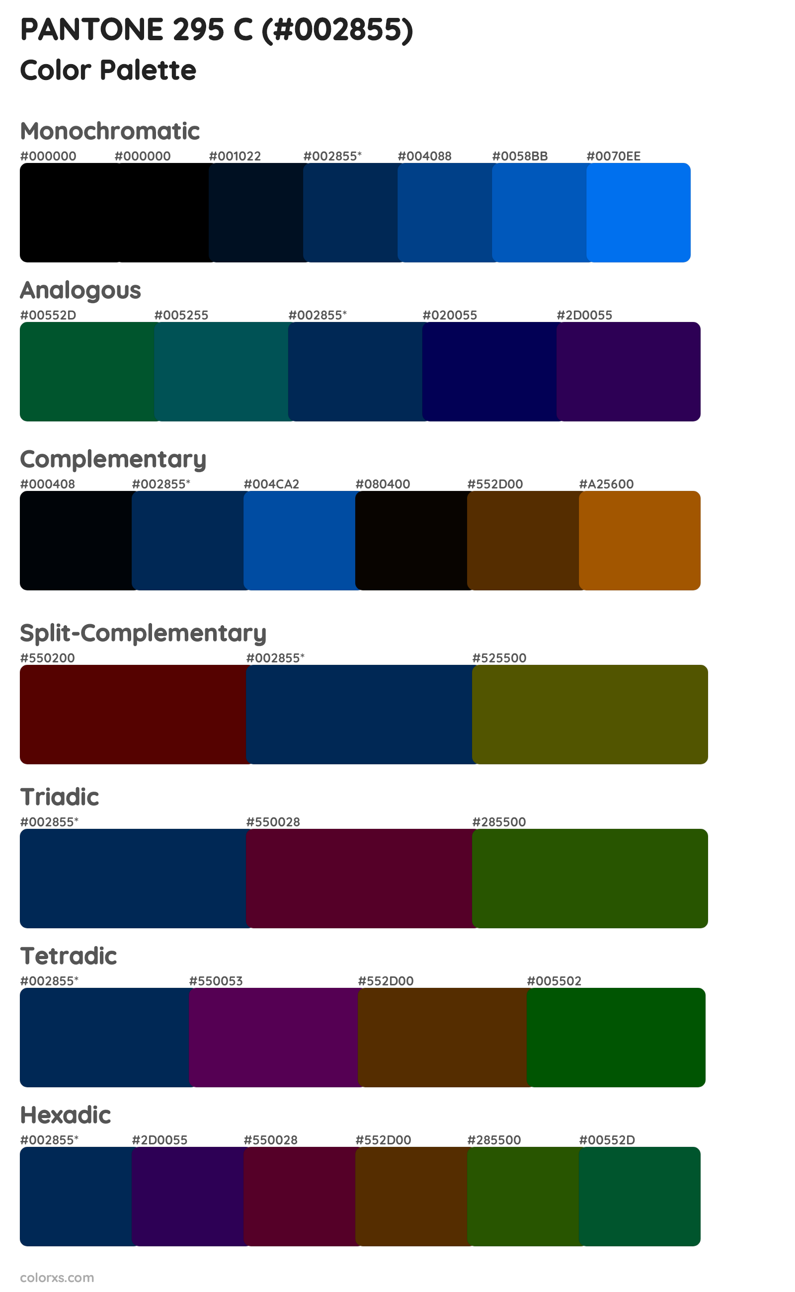 PANTONE 295 C Color Scheme Palettes