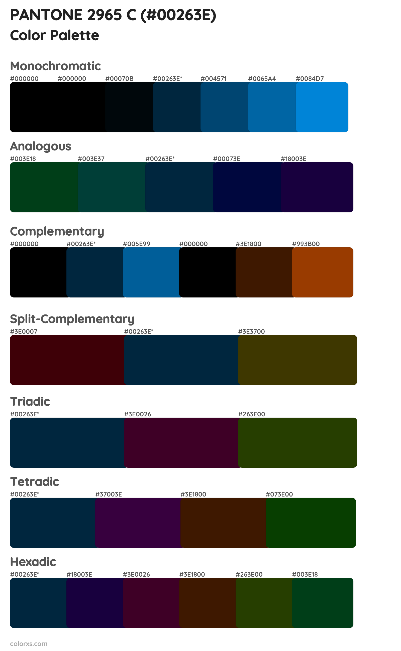 PANTONE 2965 C Color Scheme Palettes