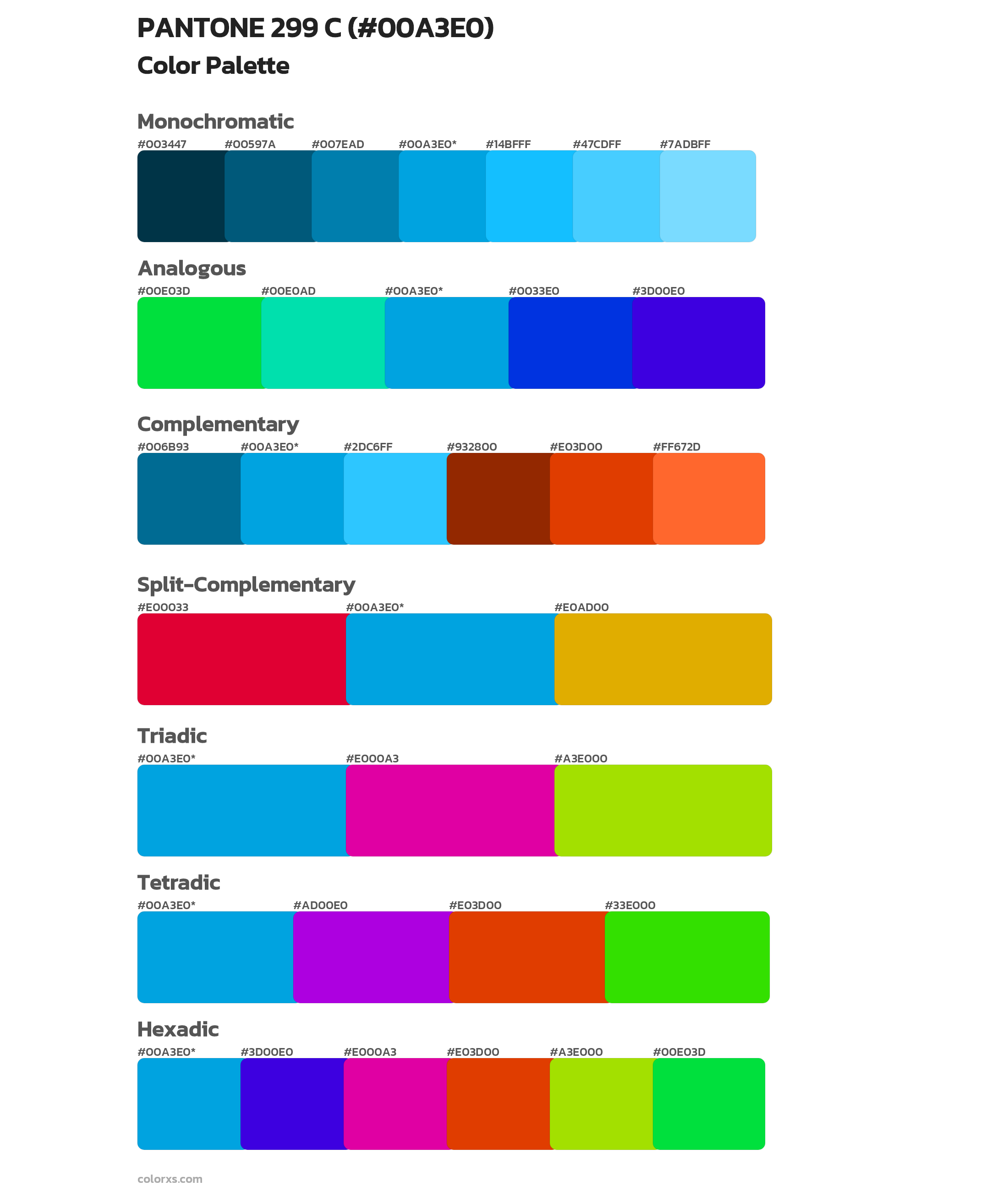 PANTONE 299 C Color Scheme Palettes