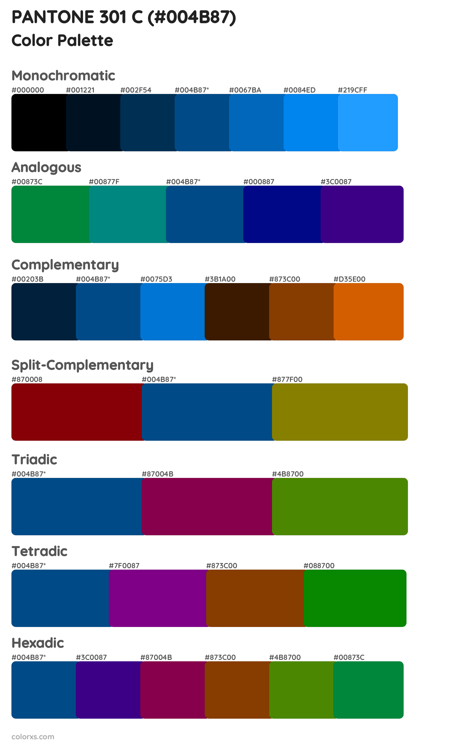 PANTONE 301 C Color Scheme Palettes