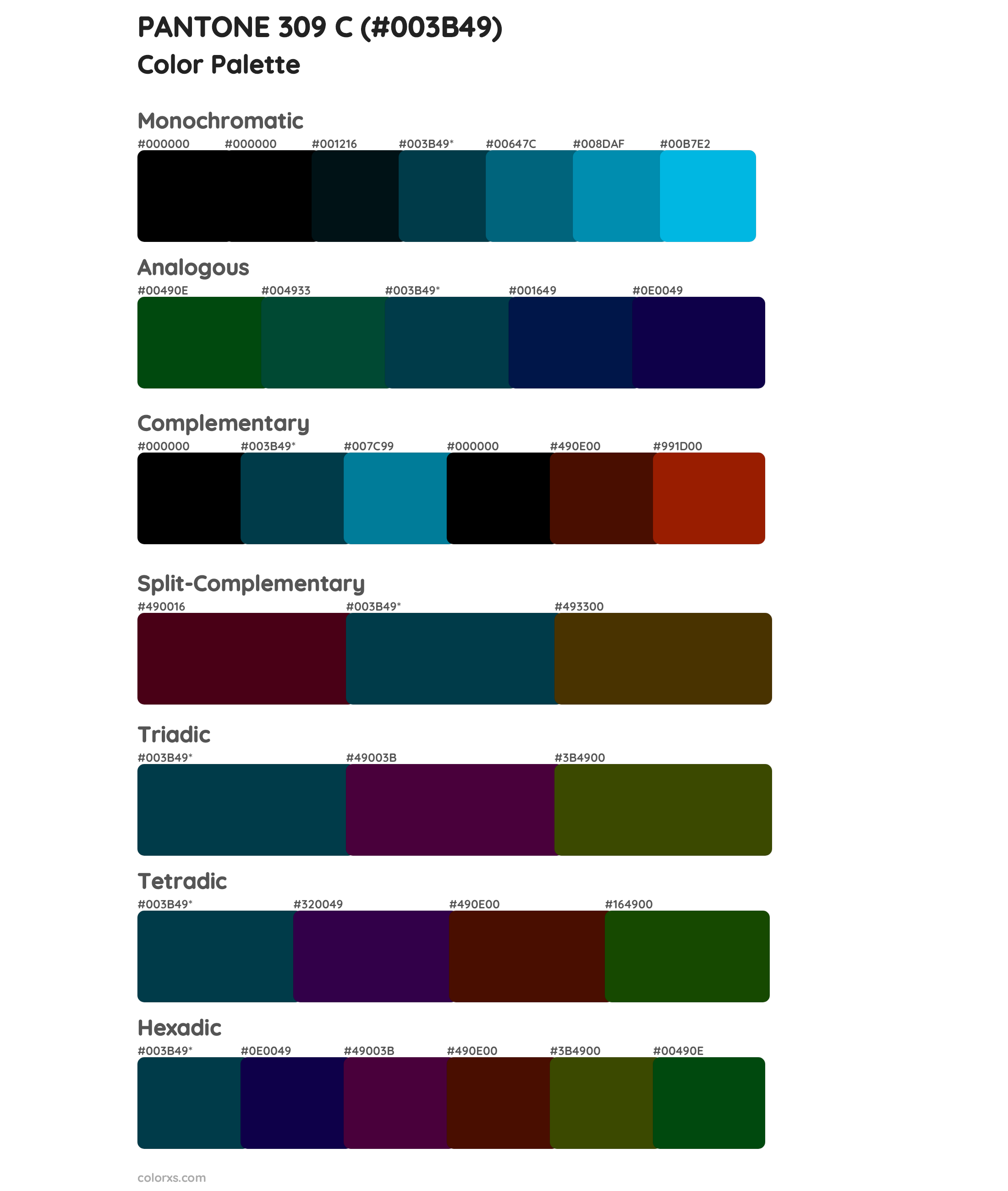 PANTONE 309 C Color Scheme Palettes