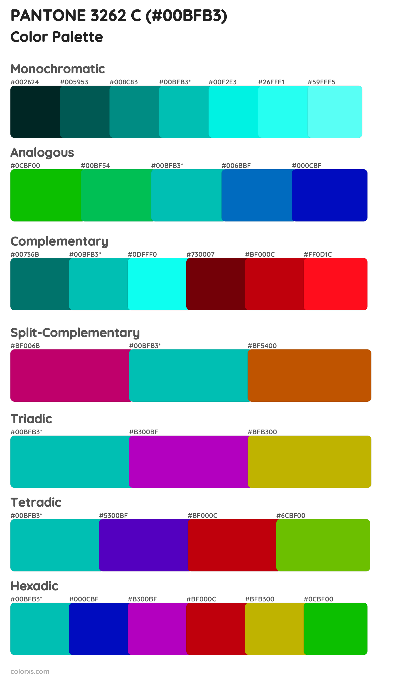 PANTONE 3262 C Color Scheme Palettes