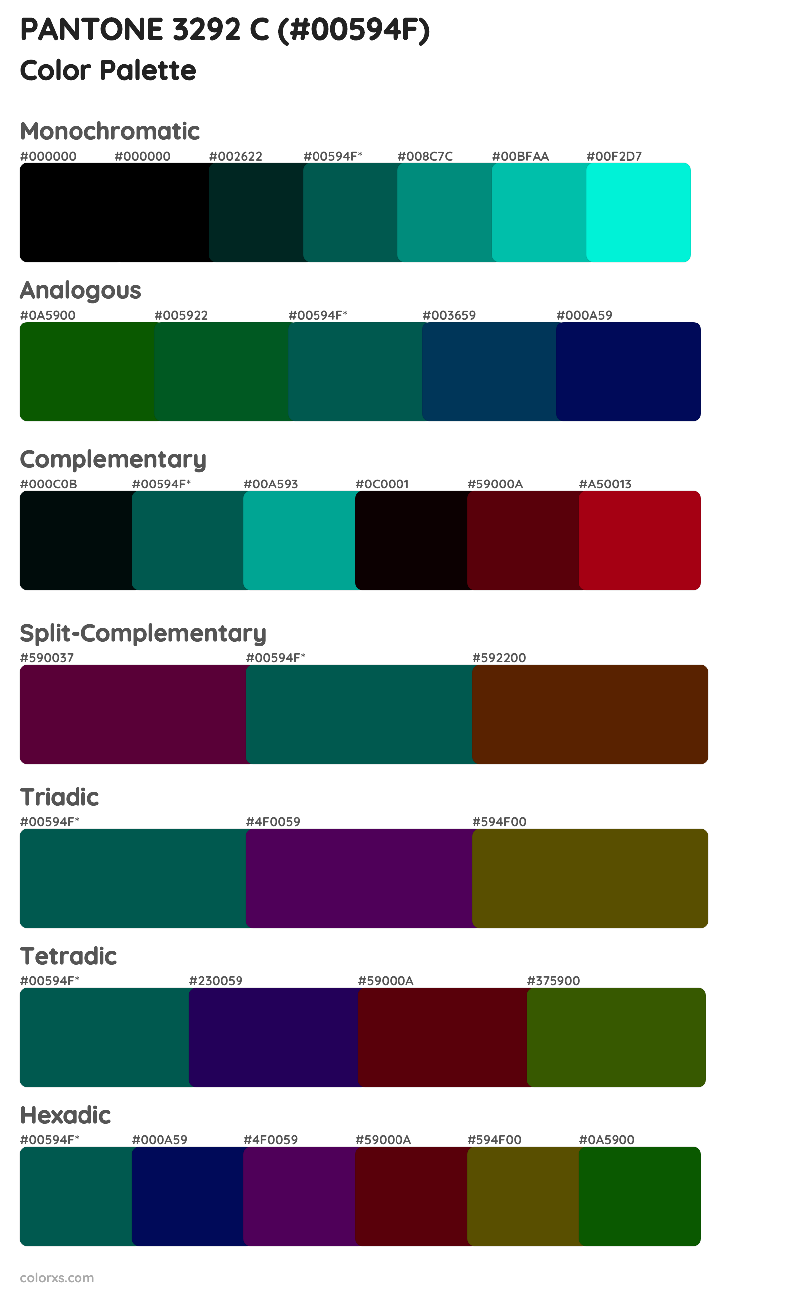 PANTONE 3292 C Color Scheme Palettes