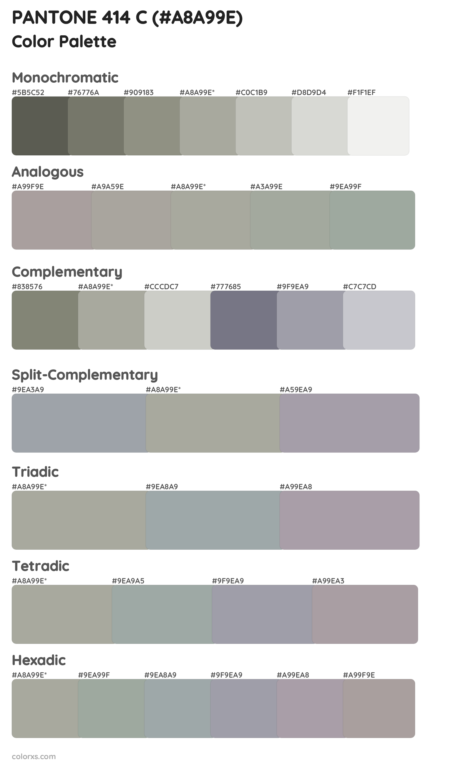 PANTONE 414 C Color Scheme Palettes