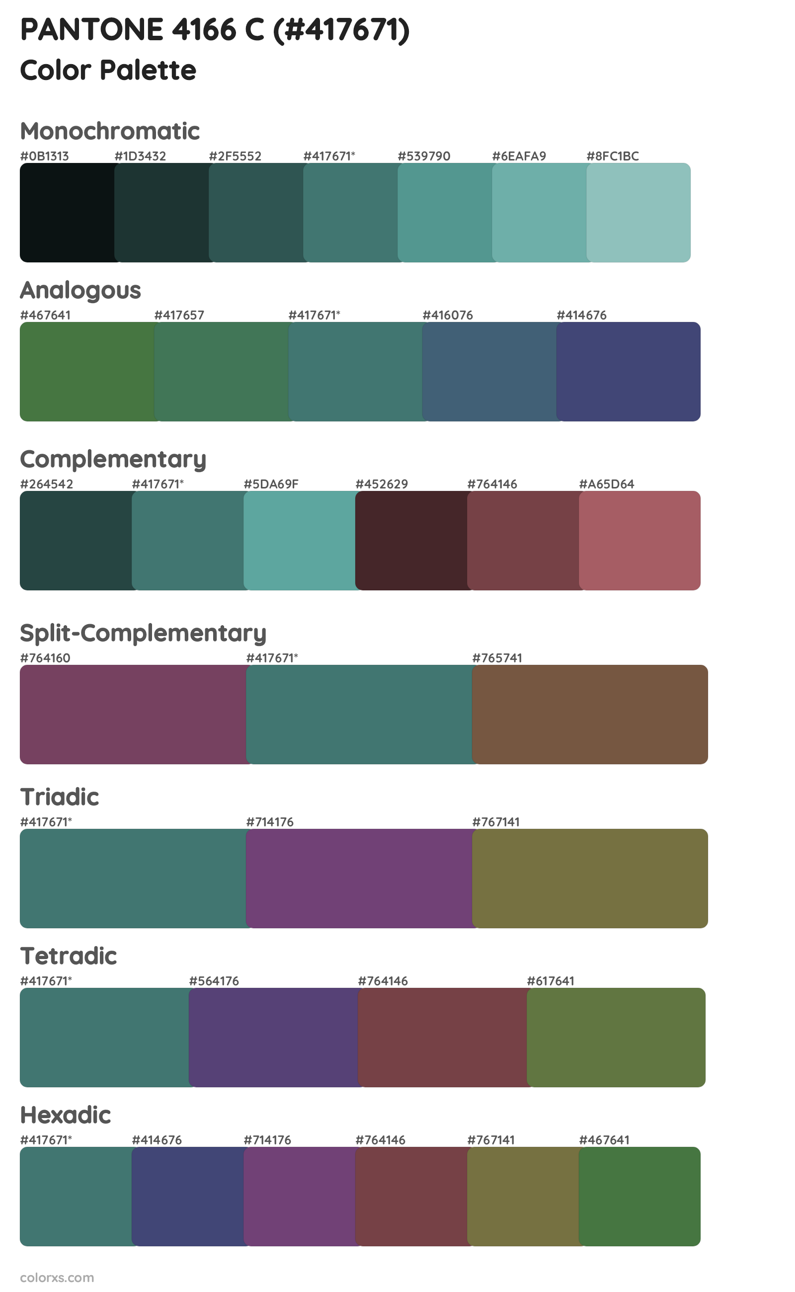 PANTONE 4166 C Color Scheme Palettes