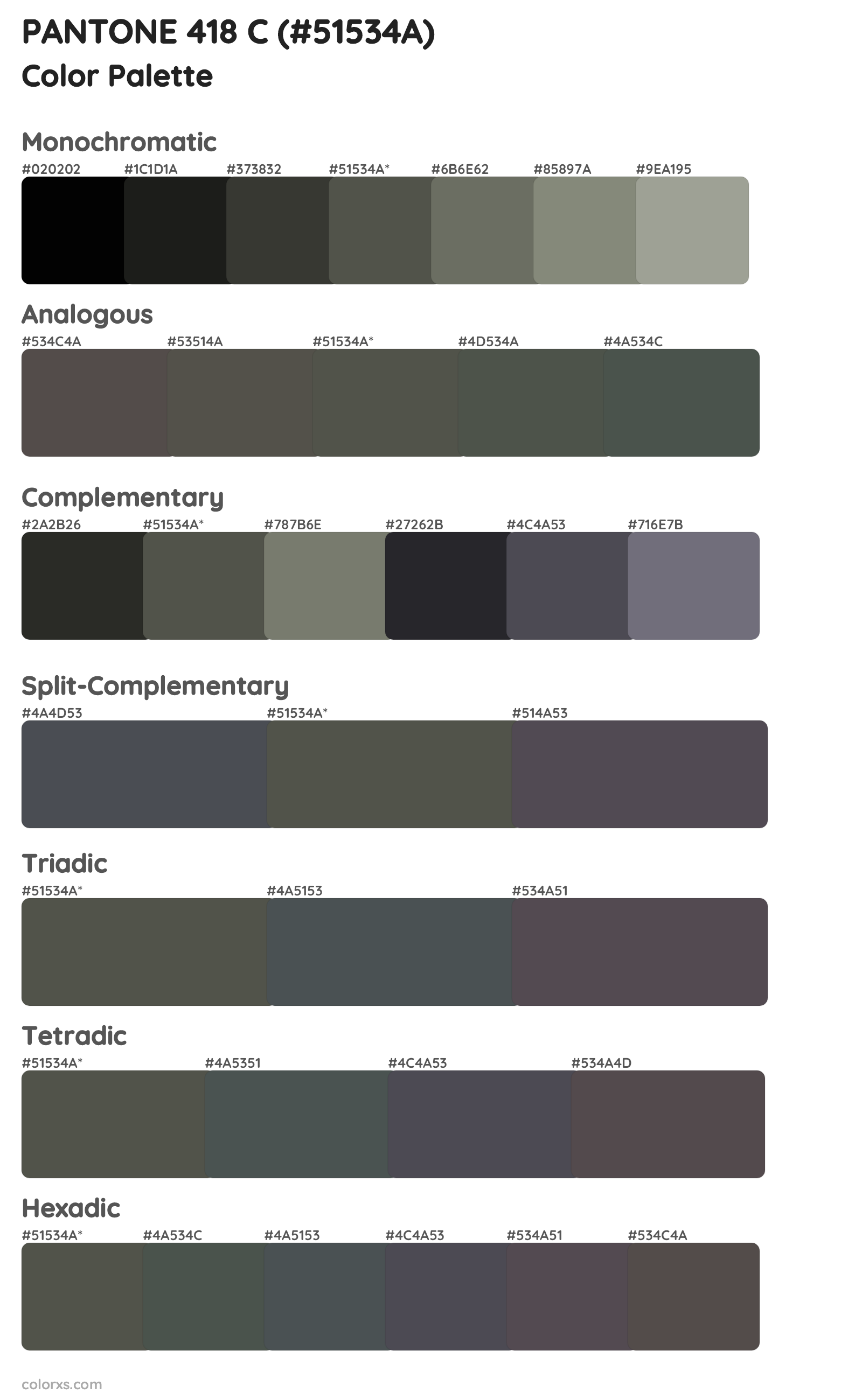 PANTONE 418 C Color Scheme Palettes