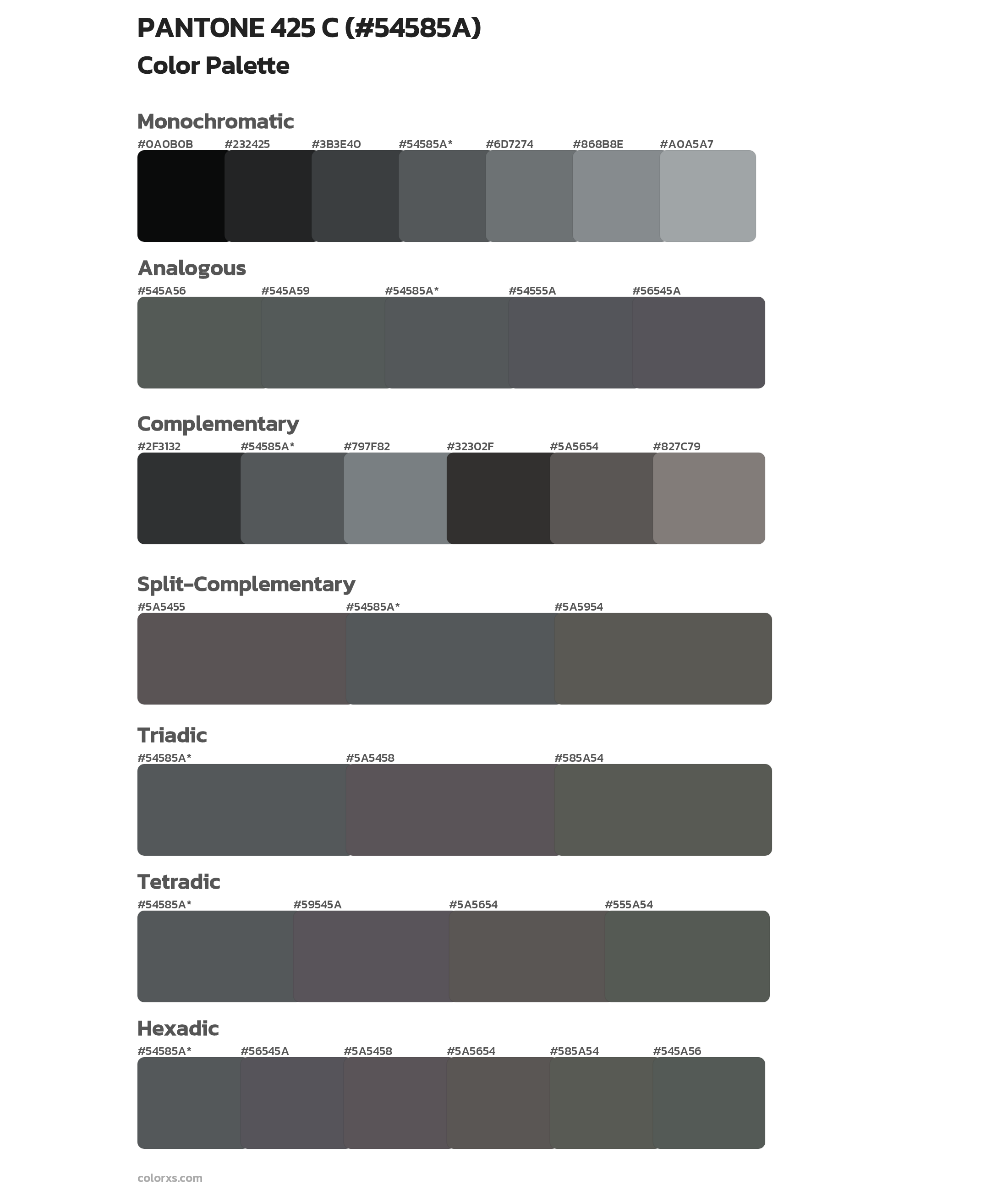 PANTONE 425 C Color Scheme Palettes