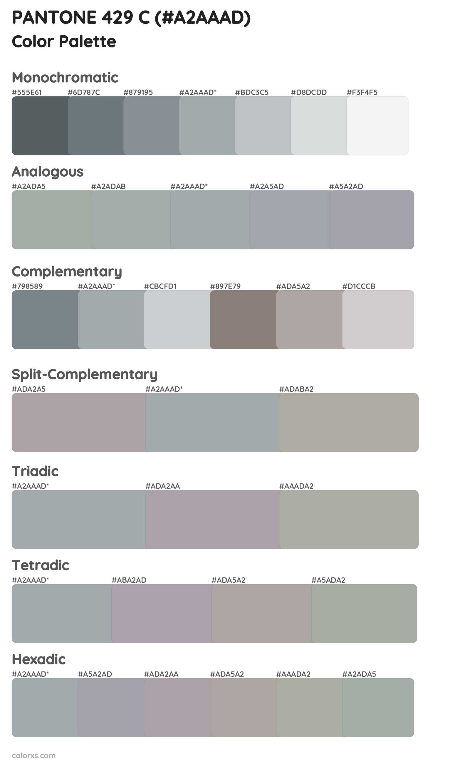PANTONE 429 C Color Scheme Palettes